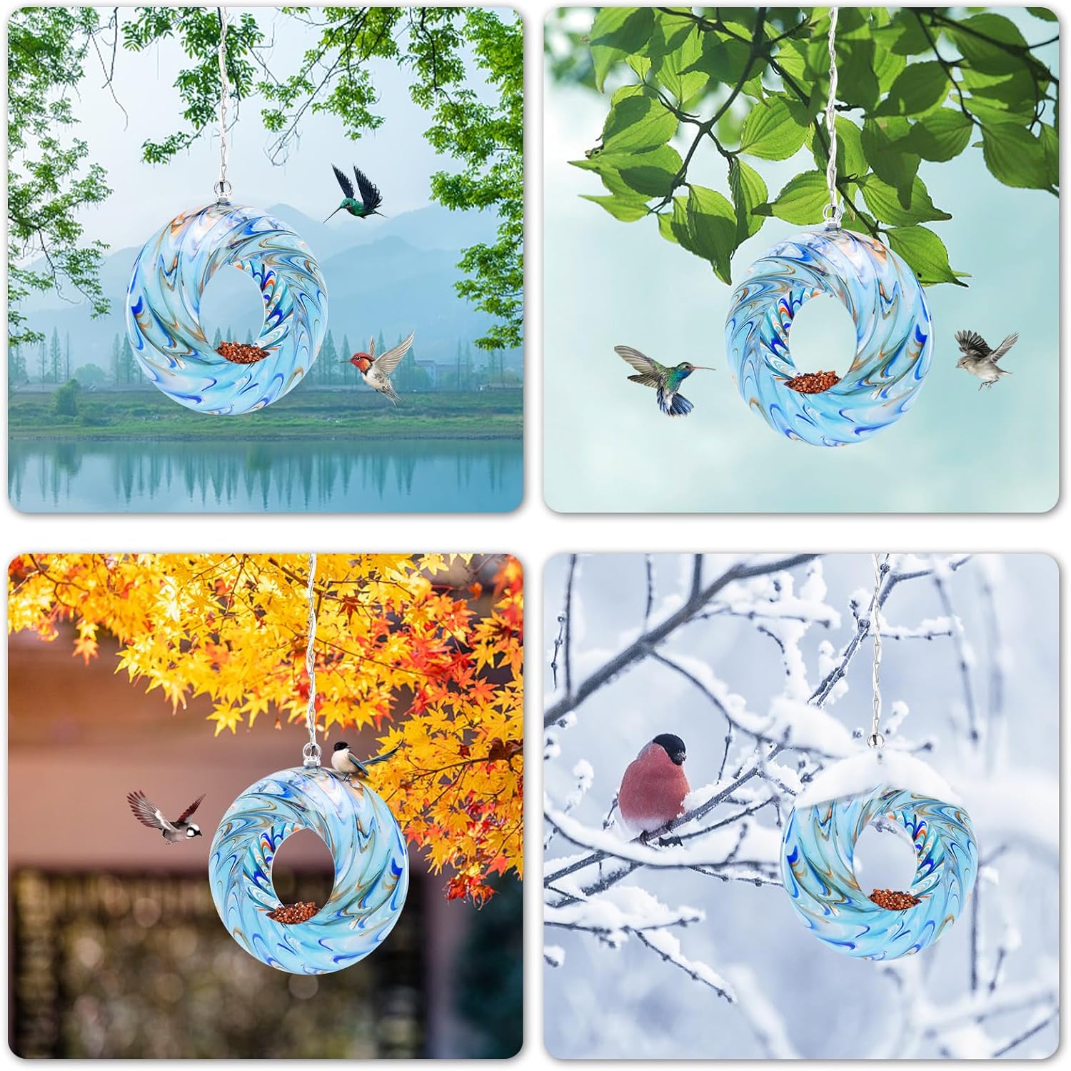 VCUTEKA Bird Feeder Solar Fly Through Bird Feeders for Outside Hanging