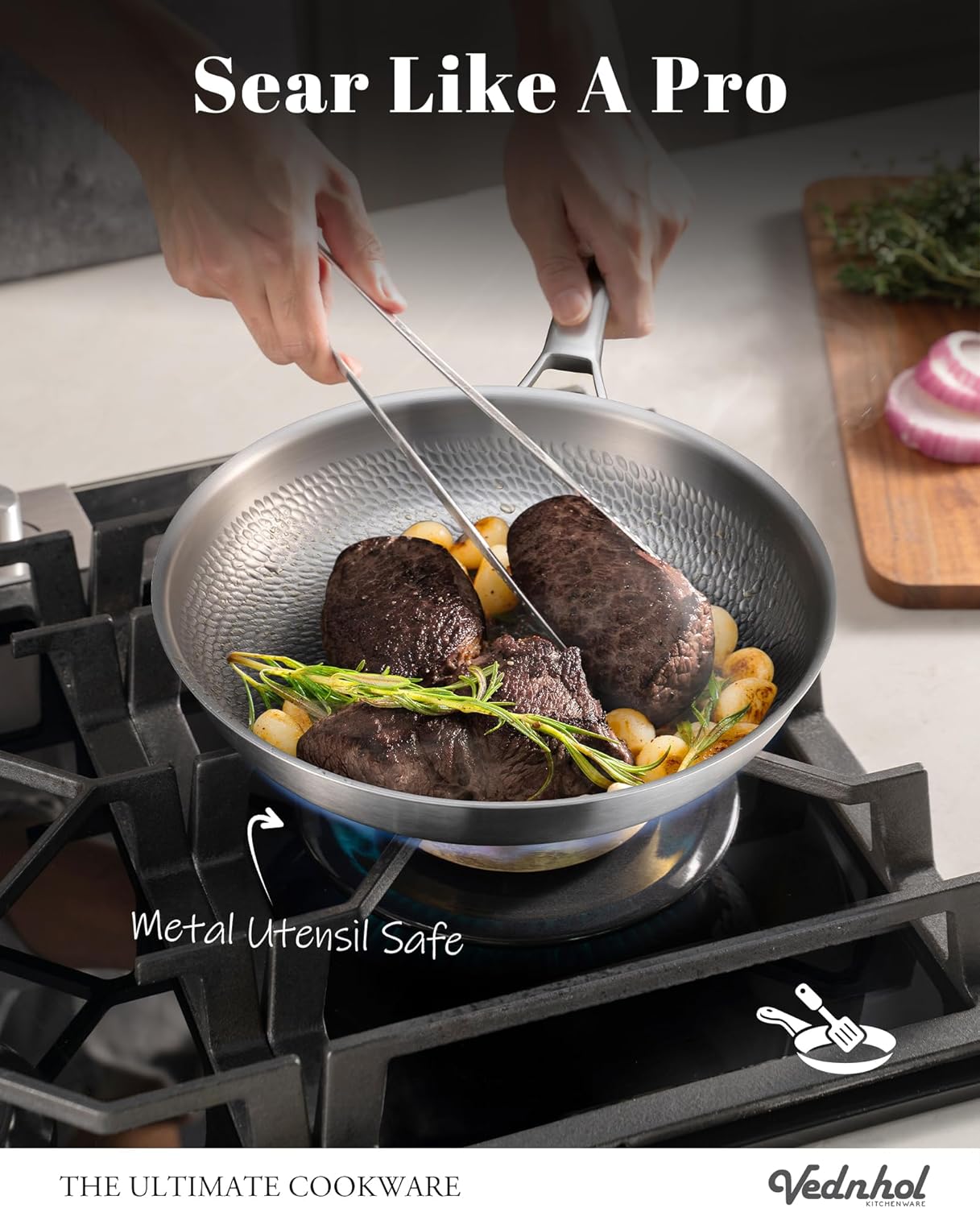 Titanium Pan, 12 Inch Pure Titanium Hammered Pro frying pan with Lid, 
