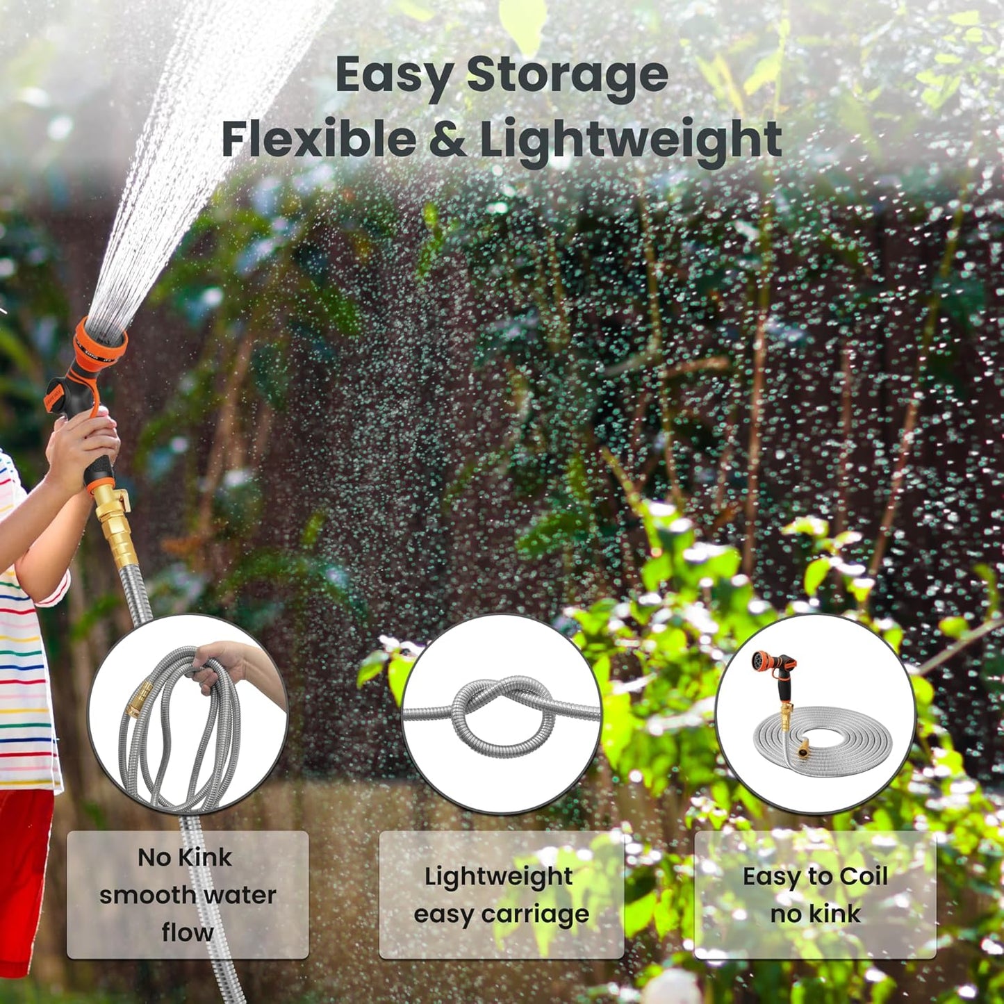 Girafe Tools Garden Hose 25ft x 5/8", 304 Stainless Steel Metal Water 