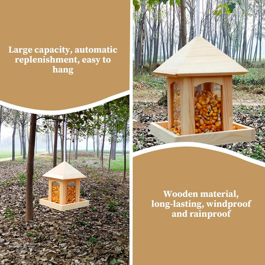 Wooden Bird Feeder for Outdoors, Hanging Bird Feeder with Perch to Welcome Various Birds, Weather-Resistant Birdfeeder for Garden or Balcony