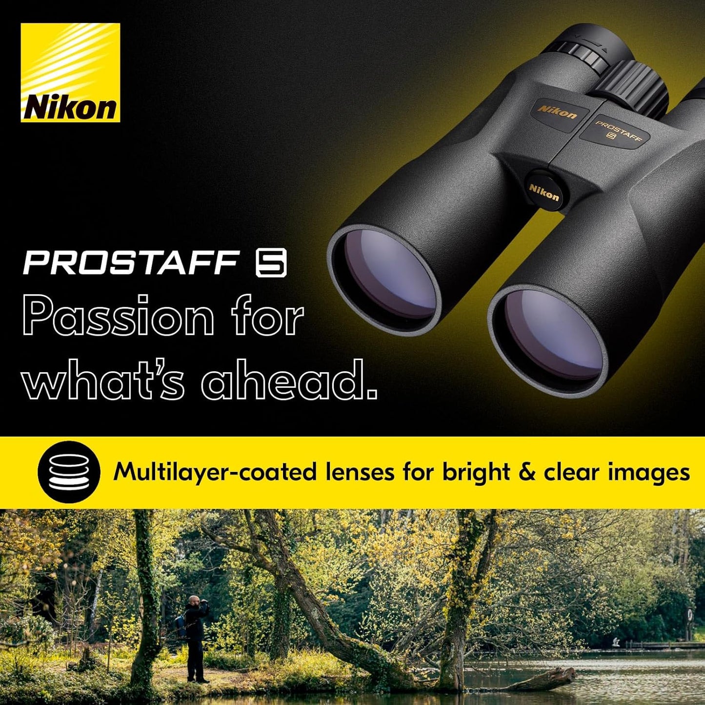 Nikon PROSTAFF 5 10x50mm Binoculars - High-Definition Multilayer-Coated Optics, Waterproof Fogproof Lightweight Outdoor Binoculars for Birdwatching, Hiking, Nature Observation (7572)