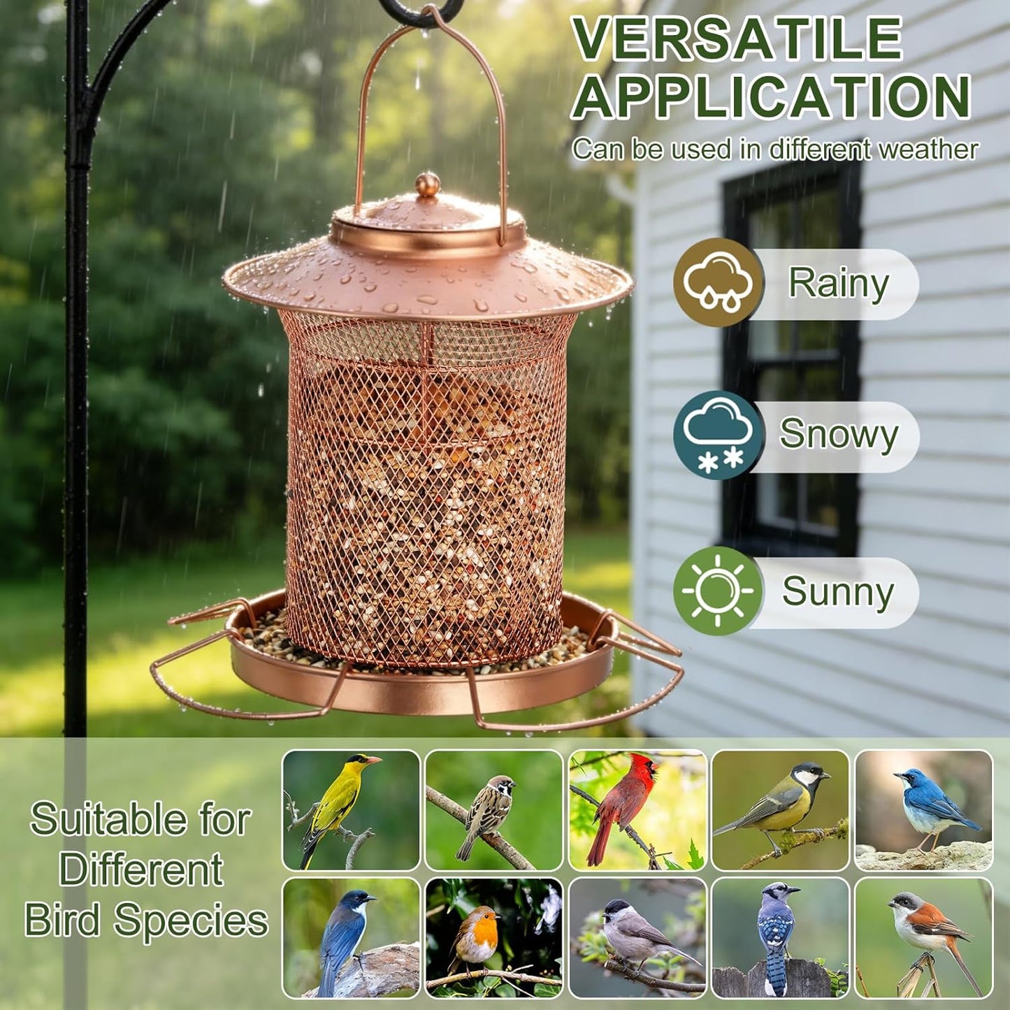 Metal Bird Feeder for Outdoor Hanging, Heavy Duty Cylinder Wild Bird Feeder 360° Feeding with 4 Extra Perches, Chew-Proof, Weather and Water Resistant