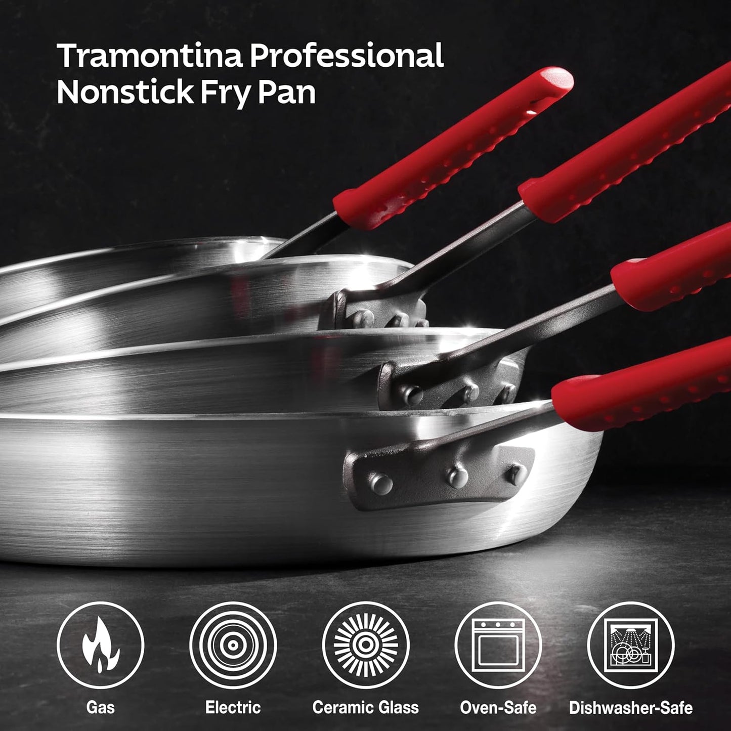 Tramontina Professional 10-Inch Non Stick Frying Pan, Heavy-Gauge Aluminum Skillet with Reinforced Nonstick Coating, Red Handle, Dishwasher and Oven Safe