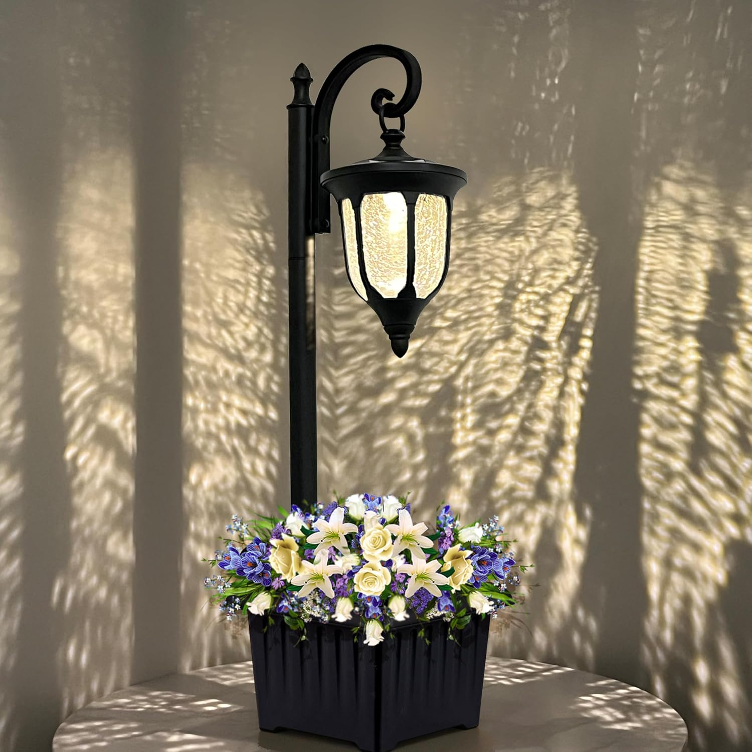 Solar Lamp Post Light with Planter, Outdoor Solar Lights with Crackle 