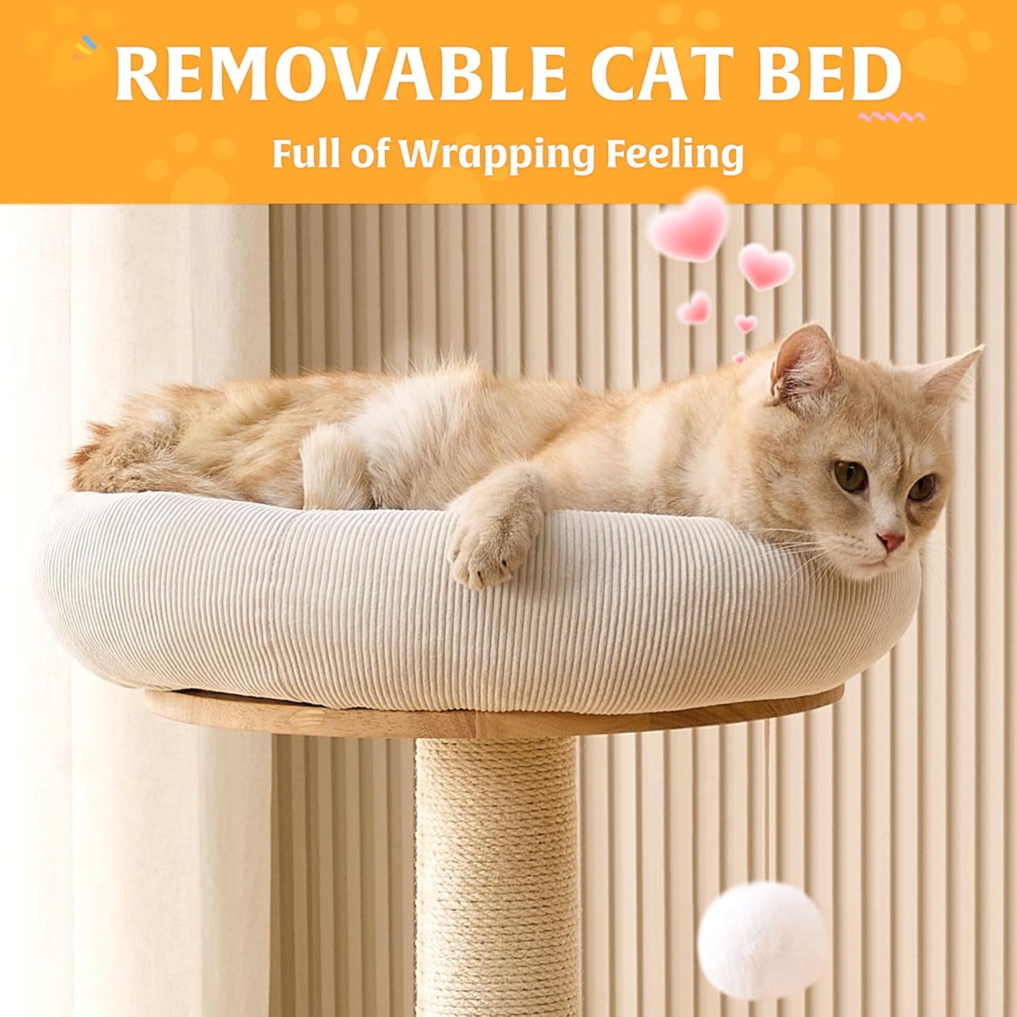 HITTITE Solid Wood Cat Tree Tower with Scratching Post, 37.8 Inches Ta