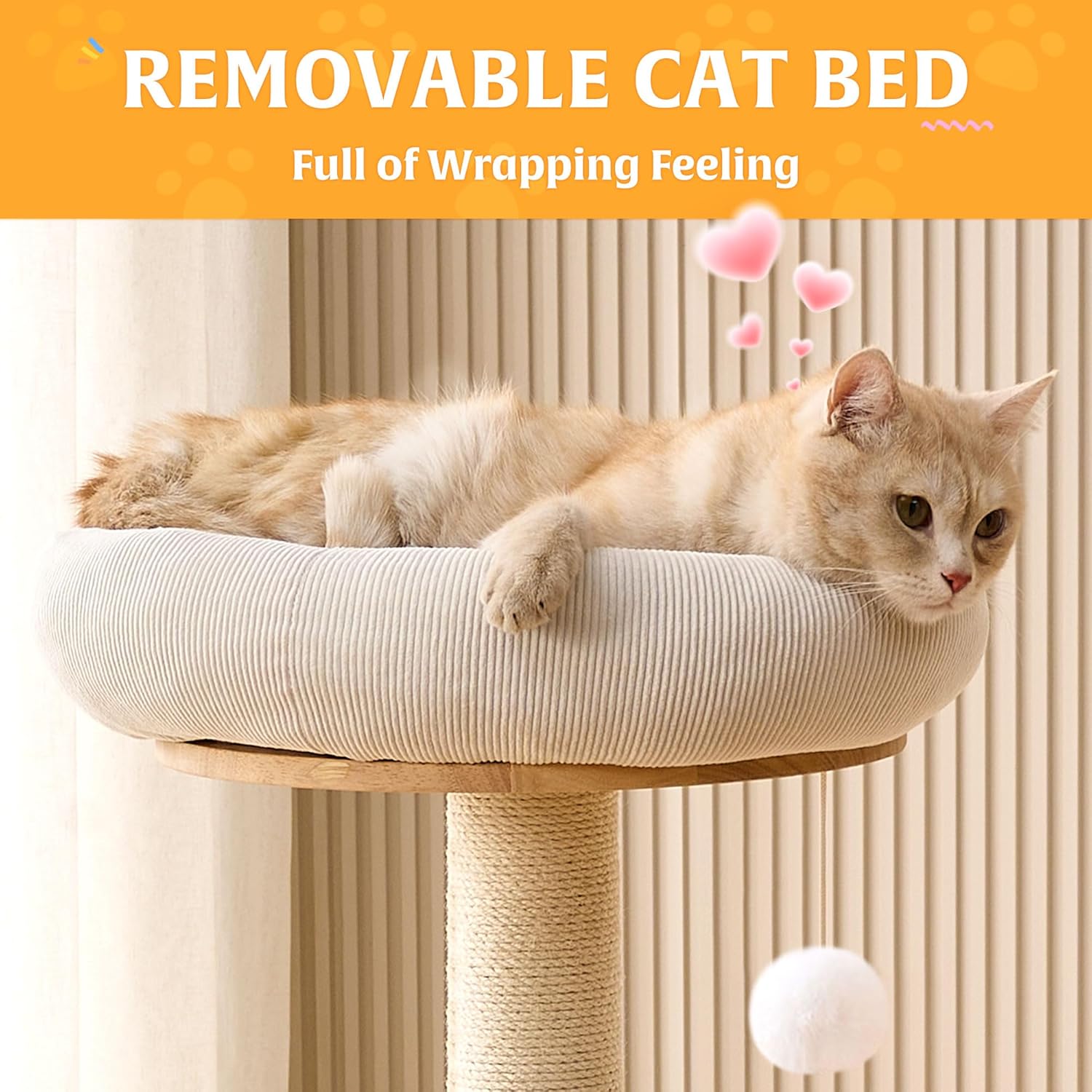 HITTITE Solid Wood Cat Tree Tower with Scratching Post, 37.8 Inches Ta