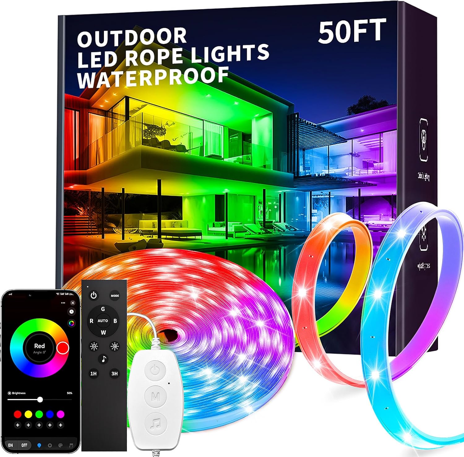 KSIPZE 50ft Outdoor led Strip Lights Waterproof IP68, RGB Outdoor led 