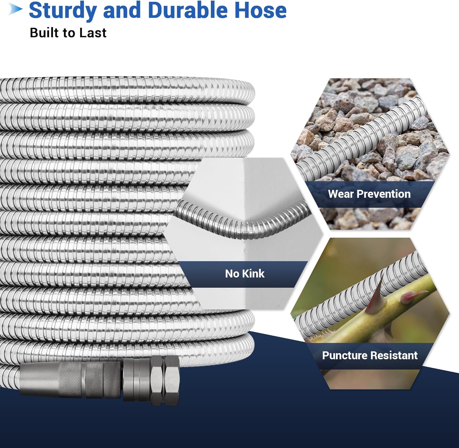 100 FT Stainless Steel Garden Hose – Long Reach 304 Steel Metal Water 