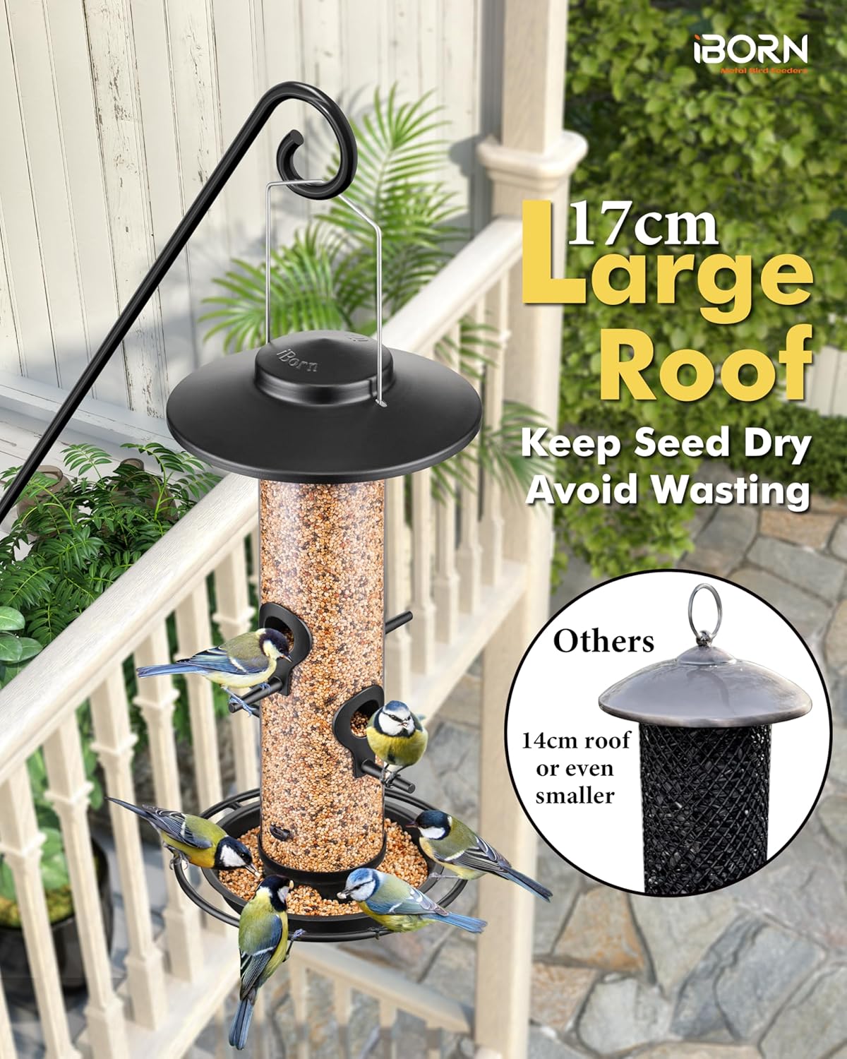 iBorn Metal Bird Feeders for Outdoors, 2LB Bird Seed Feeder 17cm Large