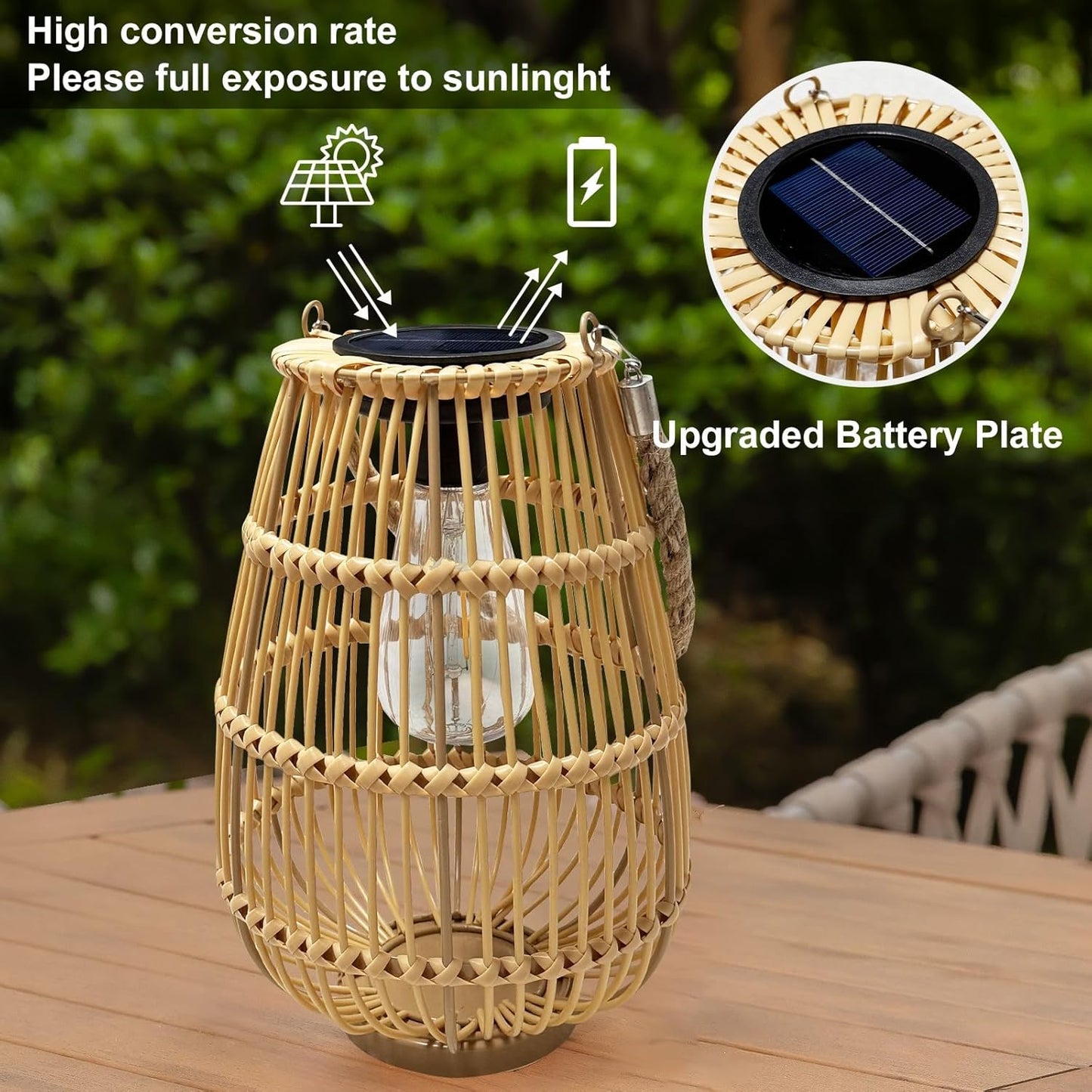Solar Powered Lantern Outdoor Waterproof Hanging Rattan Lantern Lights Solar Lanterns Decorative Table Lamp for Garden,Yard,Patio,Porch,Trees,Lawn,Pathway,1 Pack