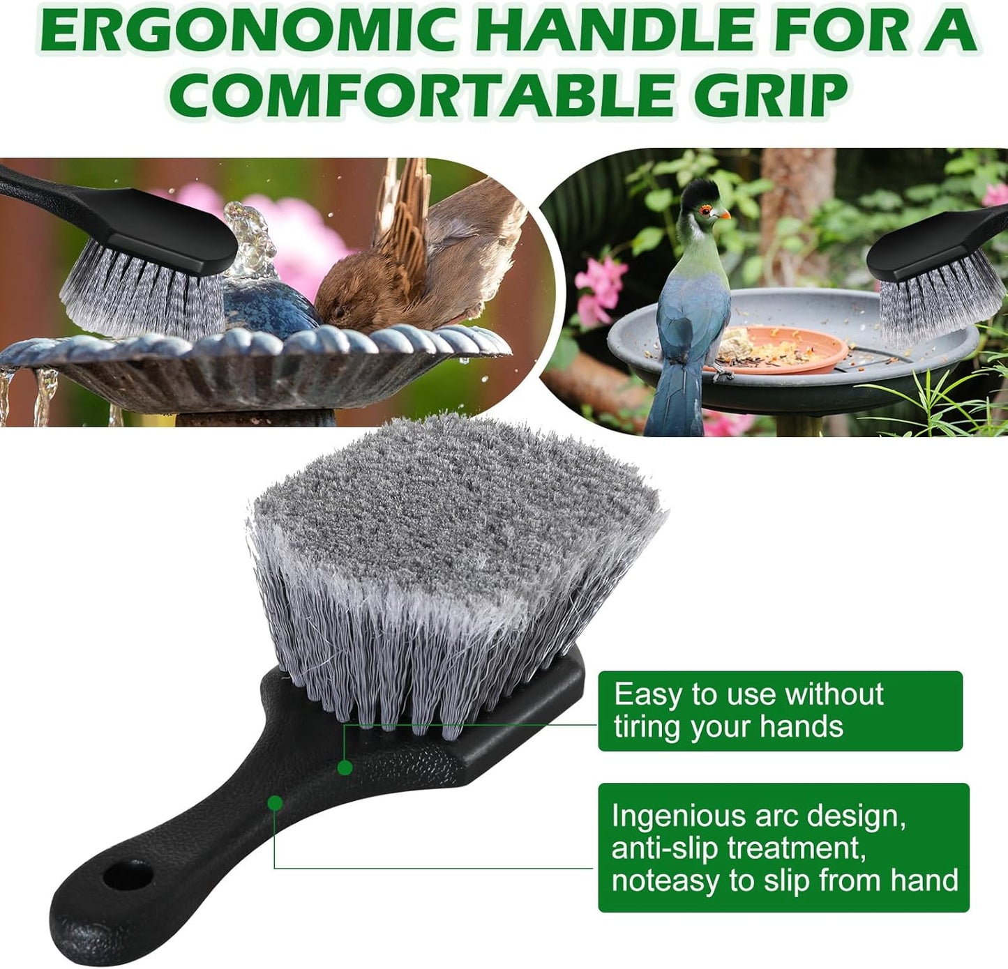 5 Pcs Bird Bath Brush,Bird Bath Cleaning Brush with Ergonomic Handle and PVC Bristles Hummingbird Feeder Cleaning Brush for Bird Feeder Bath Accessories Fountain Outdoor Cleaning
