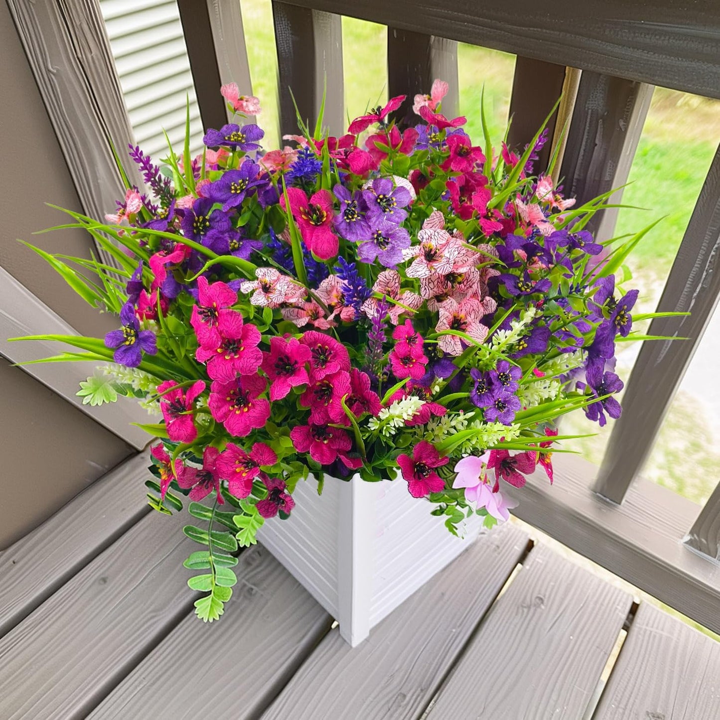 12 Bundles Artificial Flowers Outdoor Silk Fake Plants UV Resistant Faux Plastic Greenery Shrubs for Home Outside Garden Front Porch Window Box Pot Planters Decor (Mix Color)
