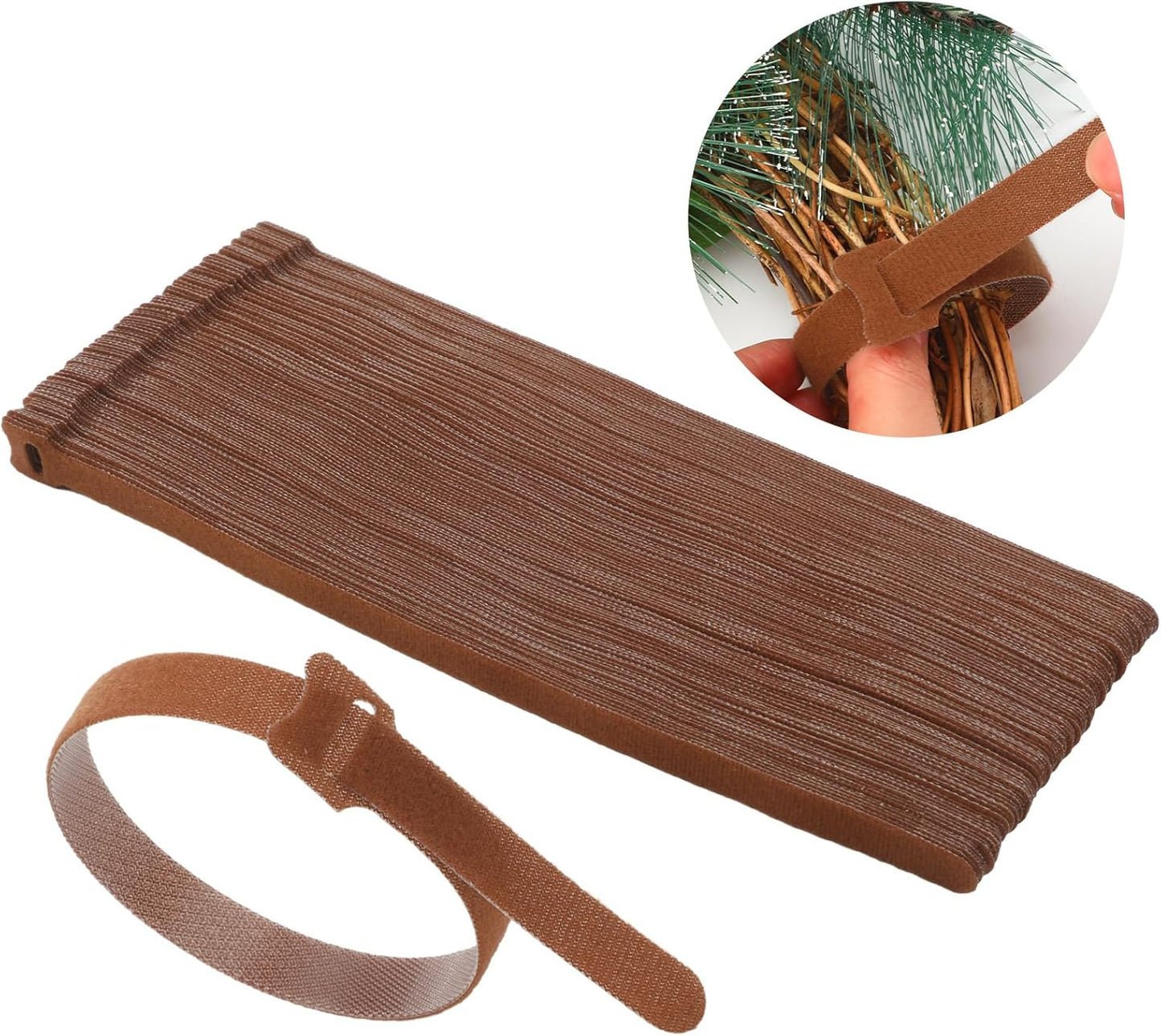 100 Pcs Christmas Garland Ties 12 Inch Brown Adjustable Holiday Garland Ties Reusable Nylon Garden Plant Cable Strap for Wreath Making Xmas Tree Banister Stairway Door Decoration