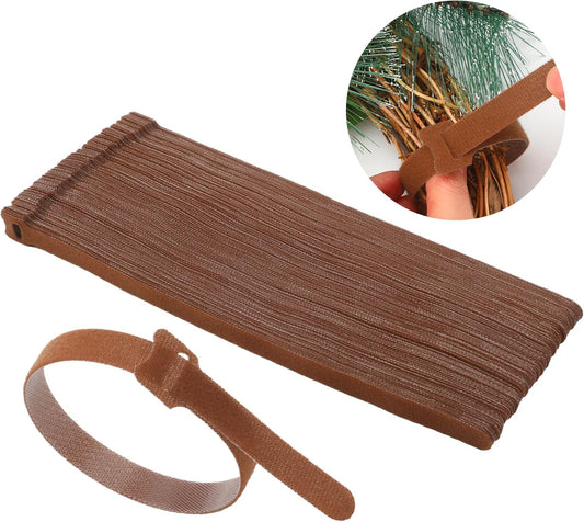 100 Pcs Christmas Garland Ties 12 Inch Brown Adjustable Holiday Garland Ties Reusable Nylon Garden Plant Cable Strap for Wreath Making Xmas Tree Banister Stairway Door Decoration