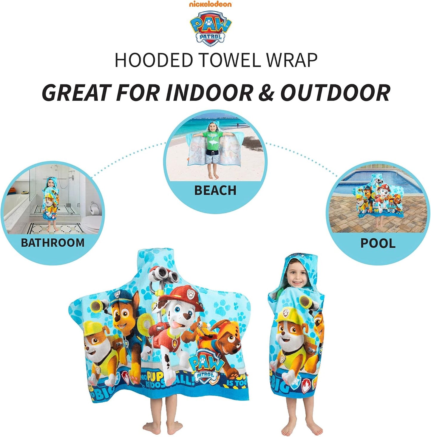 Paw Patrol Blue Bath/Pool/Beach Soft Cotton Terry Hooded Towel Wrap, 2