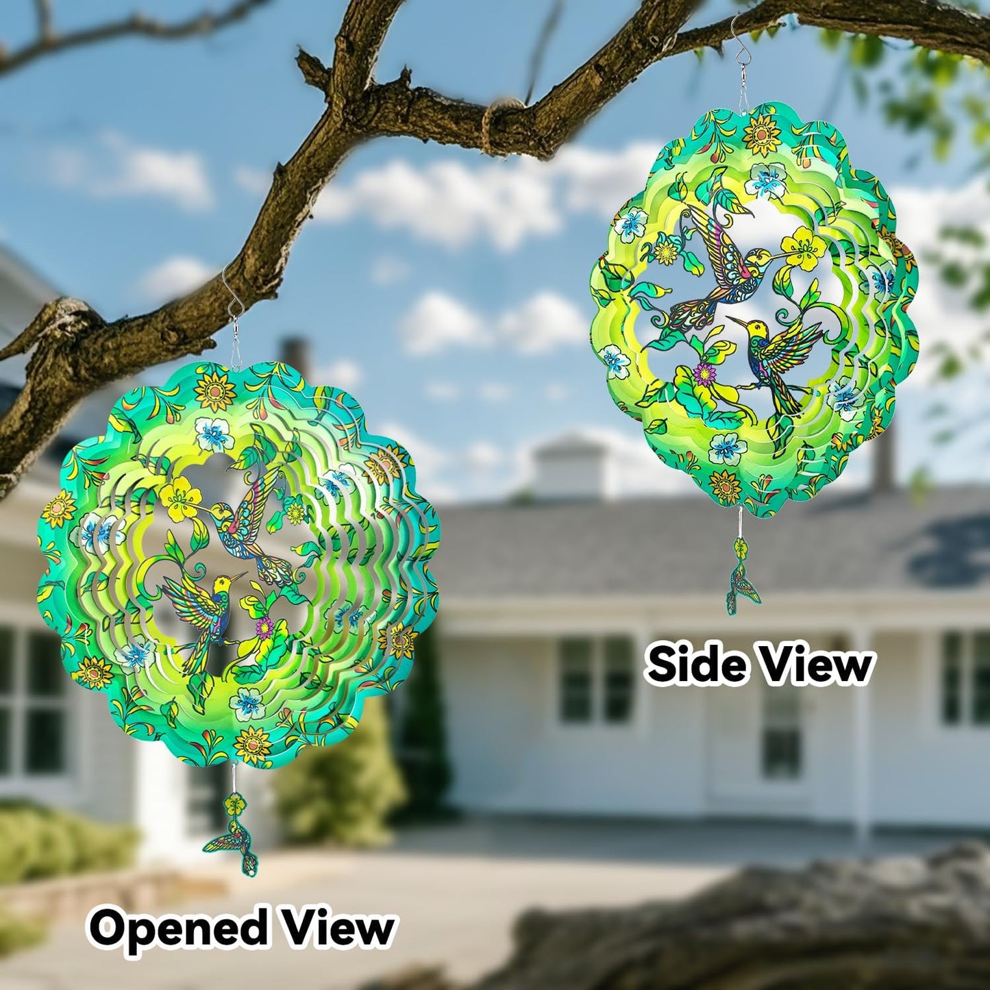Charming Hummingbird Wind Spinner-12 Inch Stainless Steel Decoration for Outside with Bright Colors, Safe Edges and Unique Design, Great Gifts for Mom/Ladies, Doubles as Scare Birds Away