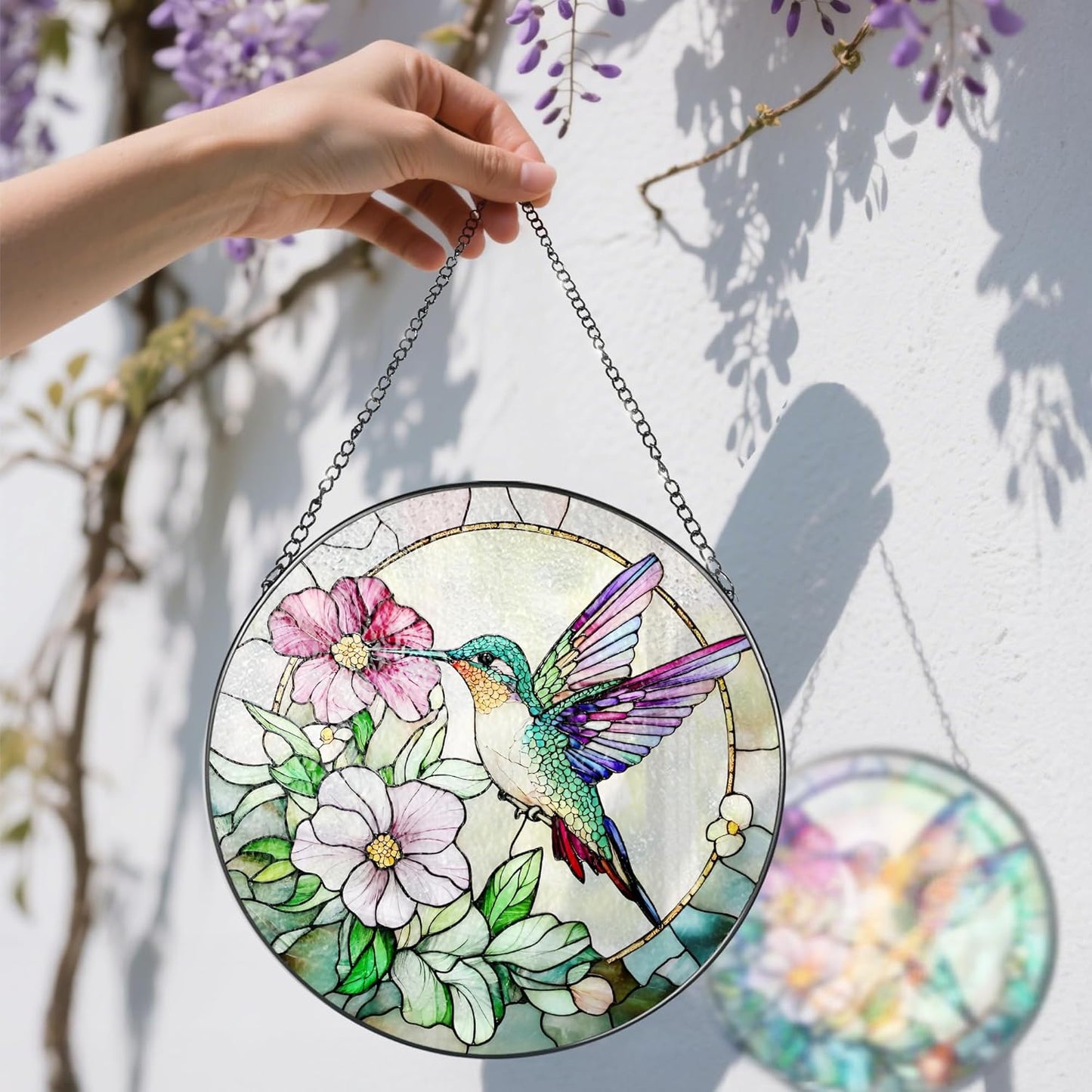 Hummingbird Suncatcher Stained Glass, Stain Glass Window Hanging, 8 Inch Stained Glass Decor, Bird Wall Art, Hummingbird Gifts, Gifts for Mom, Indoor Decor, Memory Sympathy Gift