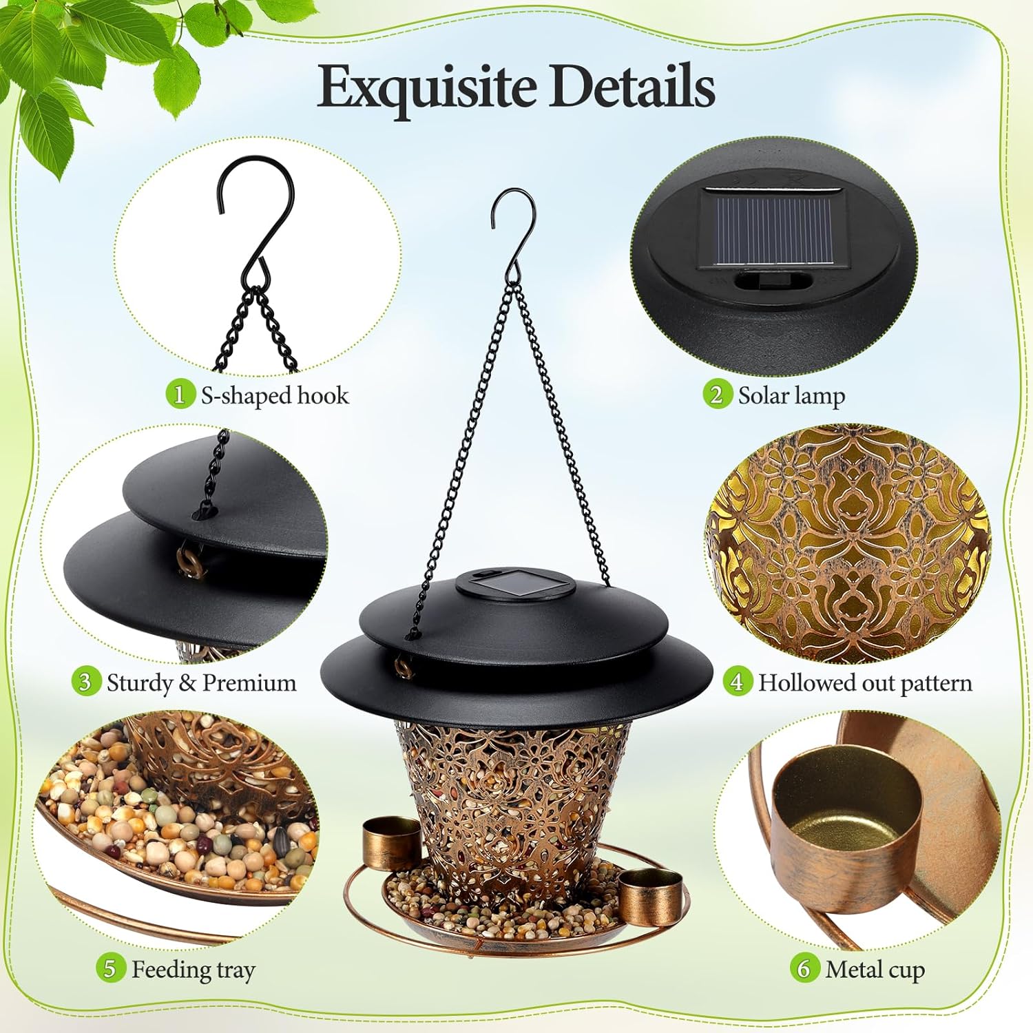 Solar Bird Feeders for Outside Hanging Metal Wild Bird Feeder Solar La
