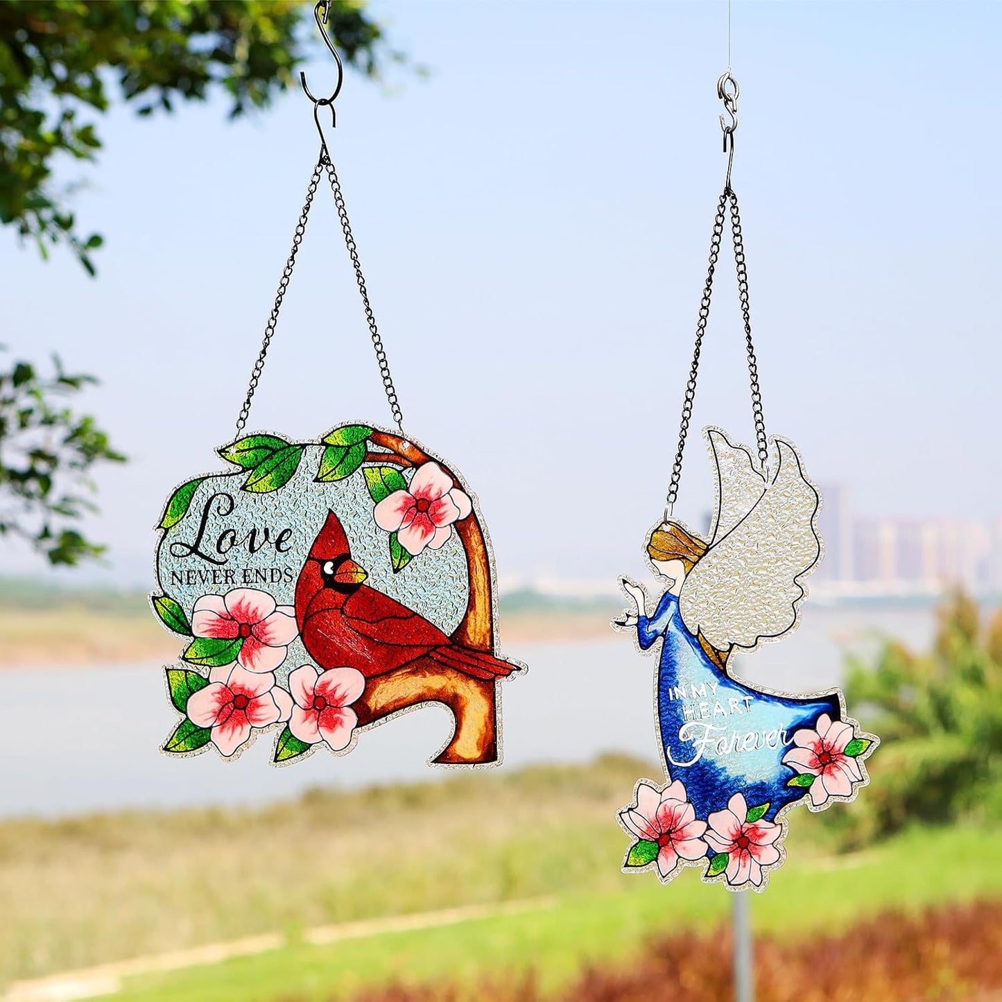 Stained Glass Window Hanging, Cardinal Birds Suncatchers Indoor Window, Sun Catchers Glass Panels Art Decor Gifts for Women