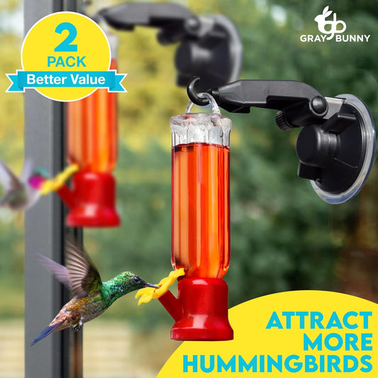 Gray Bunny Window Hummingbird Feeder with Strong Suction Cups Hangers 