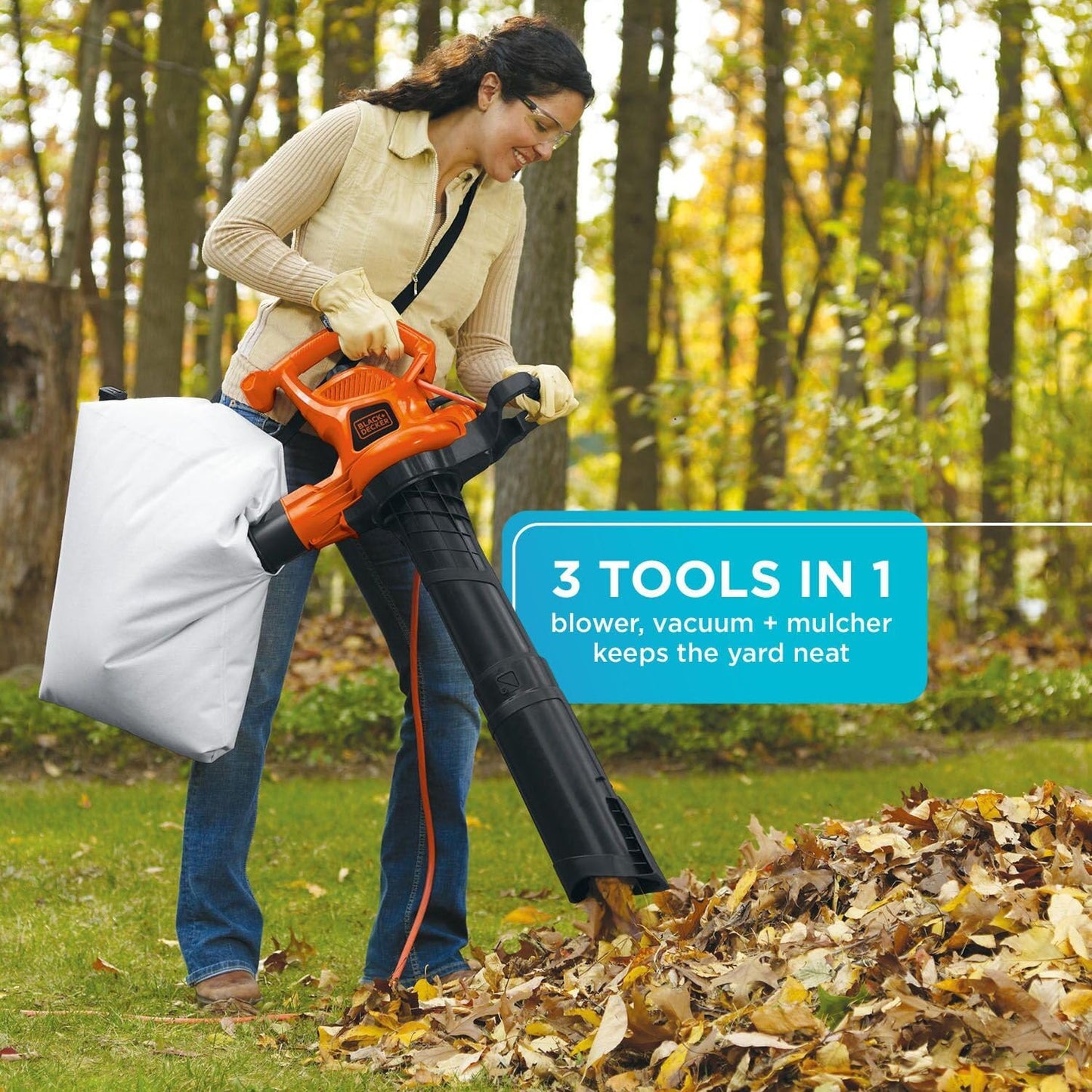 BLACK+DECKER Leaf Blower Leaf Vacuum and Leaf Mulcher 3-in-1, Electric Blowers for Lawn Care, 12 Amp, 250 MPH, 400 CFM (BV6000)