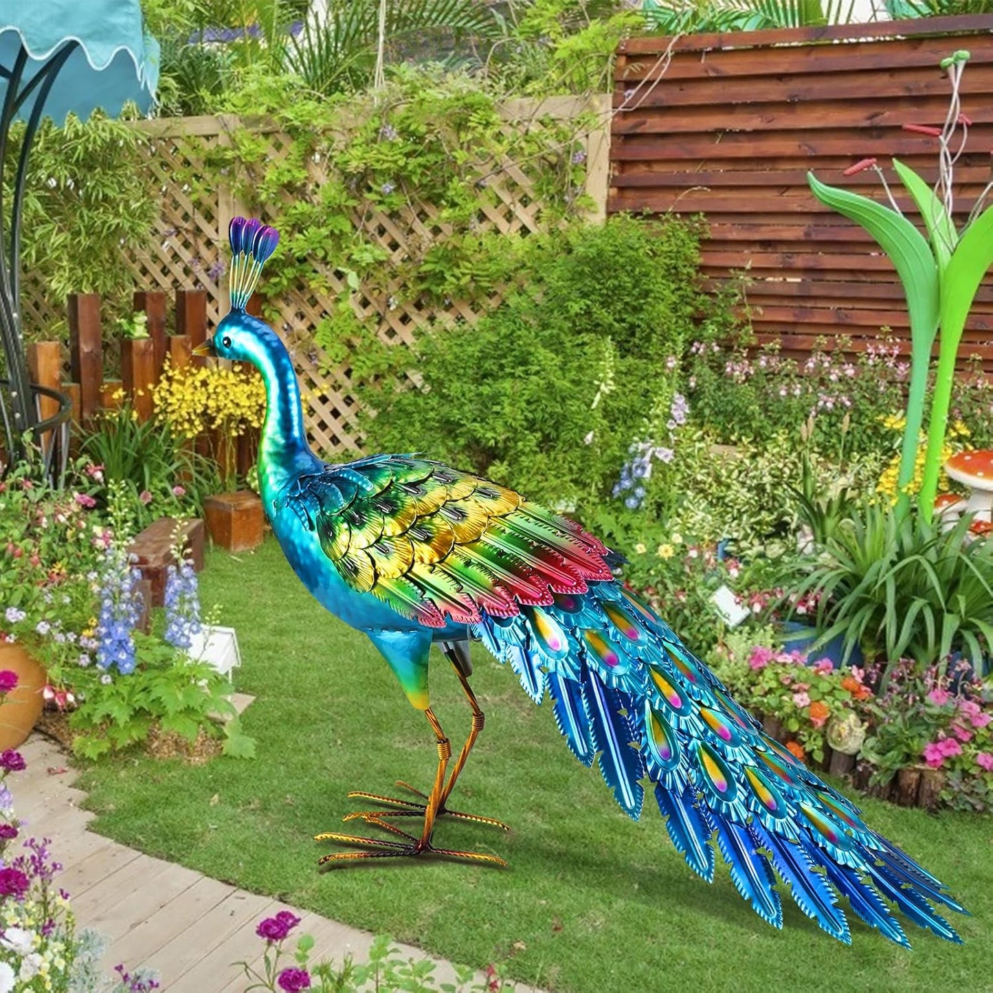 chisheen Metal Peacock Statue Garden Decor Yard Art Sculpture Outdoor Decoration for Lawn,Patio,Backyard,Housewarming Birthday Gifts for Women,Mom,Grandma