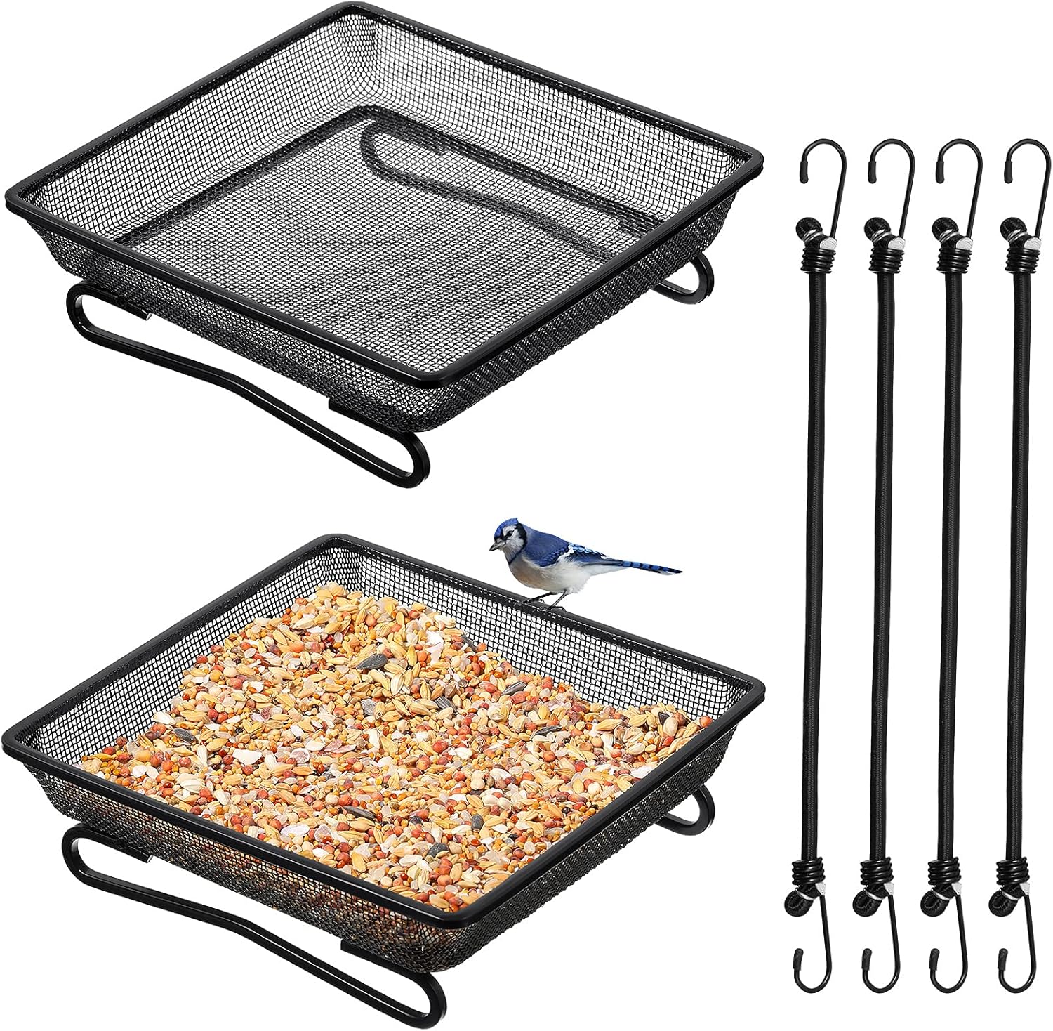 2 Pcs Deck Railing Bird Feeder Tray for Balcony 7 x 7 x 2 Inch Compact