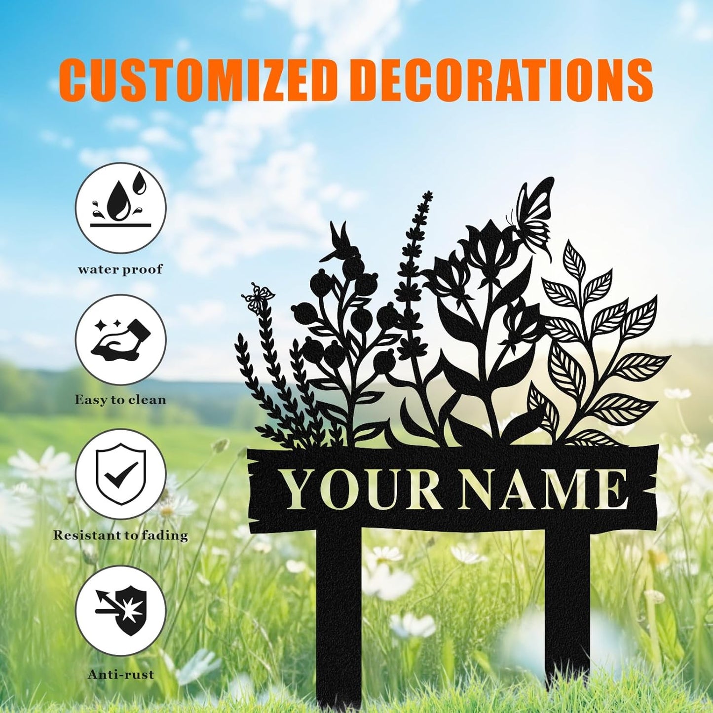Personalized Garden Signs with Stake, Custom Metal Garden Sign for Out