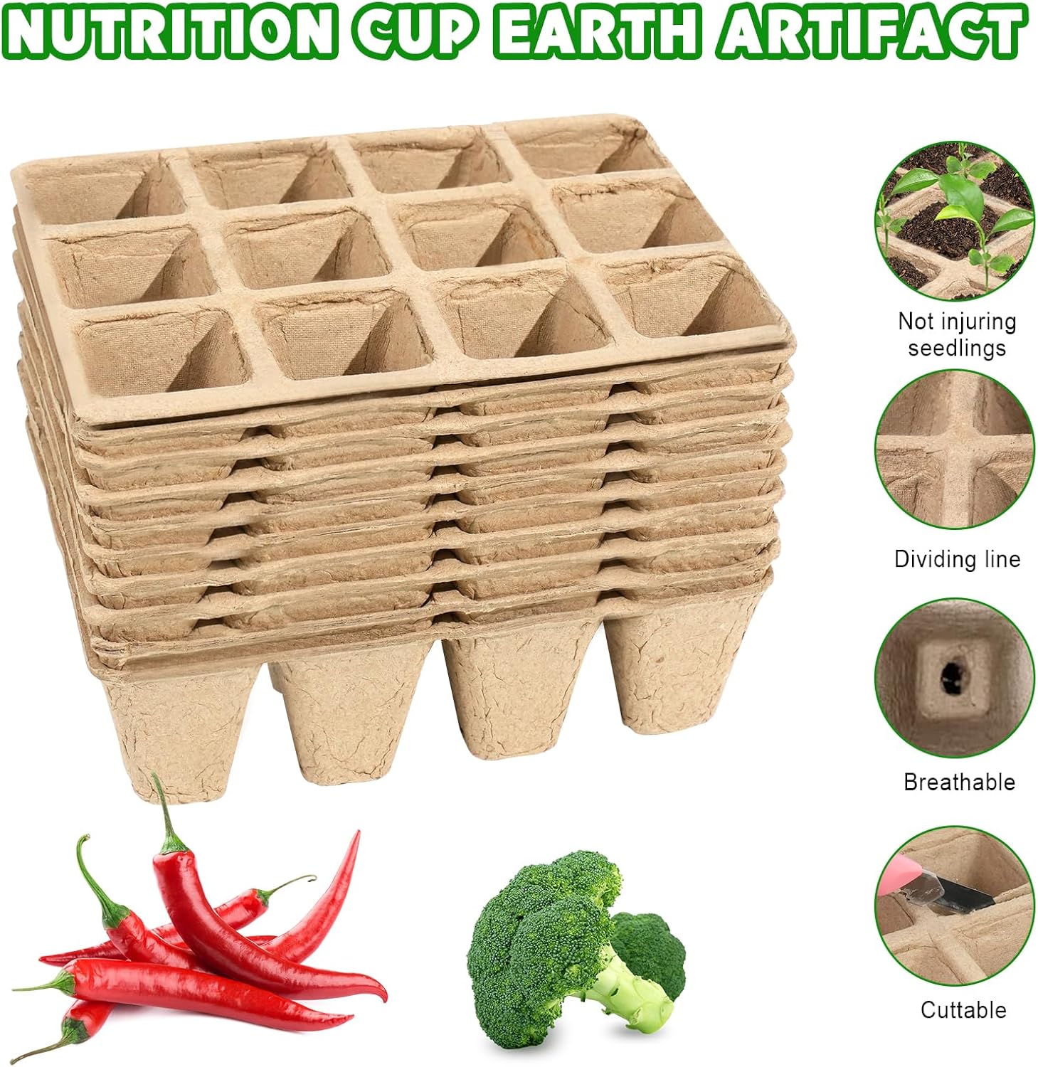 10 Packs Seedling Starter Trays, 120 Cells Biodegradable Seed Starter 
