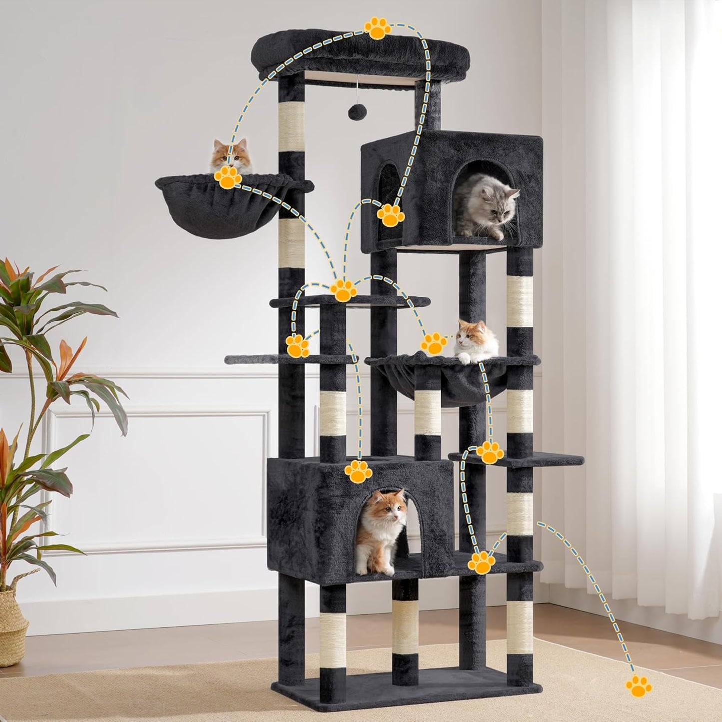 Heybly Cat Tree, 76-Inch Tall Heavy Duty Cat Tower for Big Cats with E