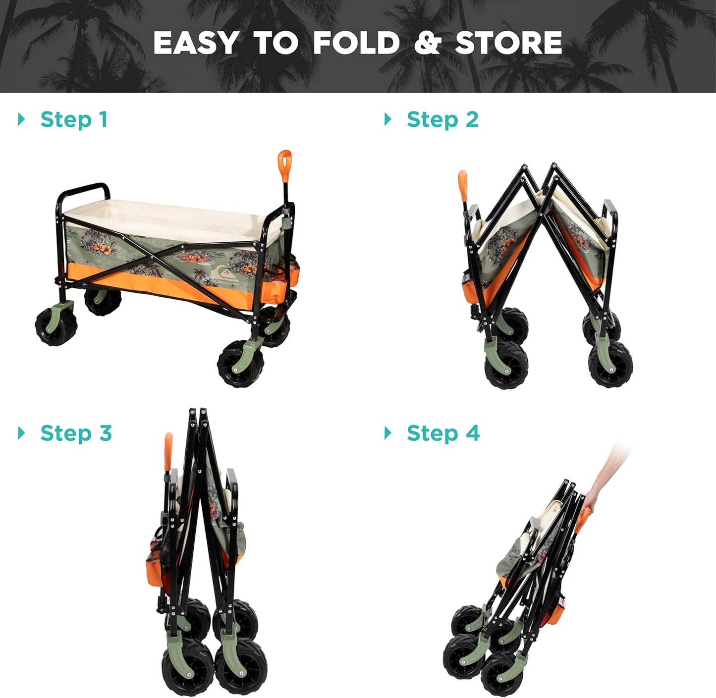 ROXY Folding Beach Wagon Cart – Heavy-Duty Collapsible Utility Wagon w