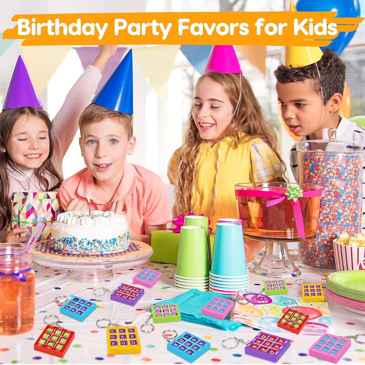 24PCS Tic Tac Toe Game Birthday Party Favors Goodie Bags Easter Basket Stuffers for Kids 4-8 8-12 Classroom Treasure Chest Carnival Prize Box Toys Bulk Keychain Pinata Filler Return Gifts for Girl Boy