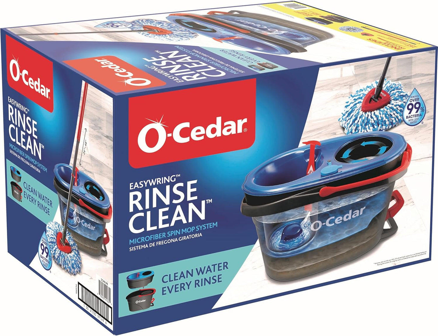 O-Cedar RinseClean Spin Mop & Bucket System | Clean with Water | Removes 99% of Bacteria