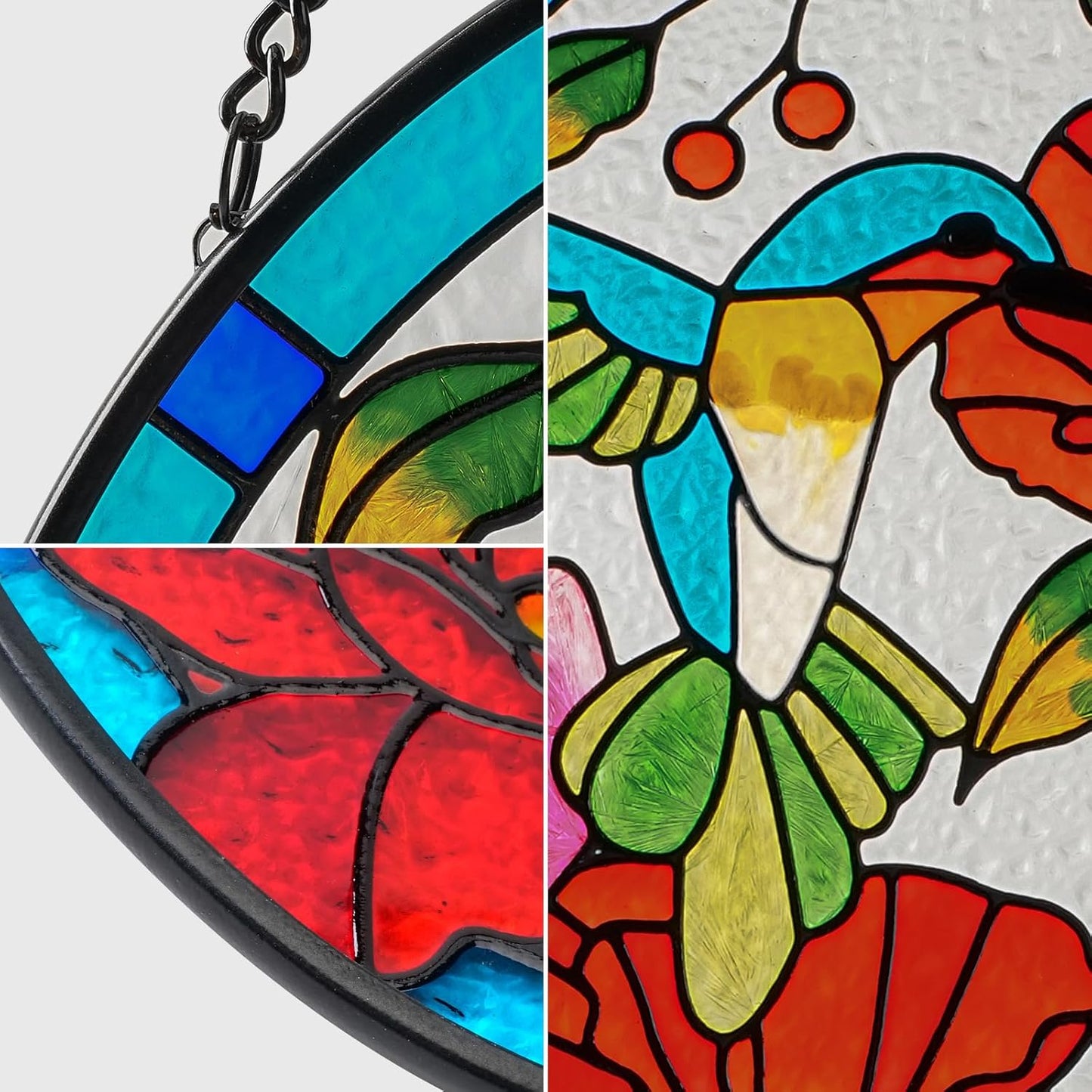 Stained Glass Window Hangings Decor Hand-Painted Pendant Suncatcher Panel with Chain (10x8 Hummingbird)