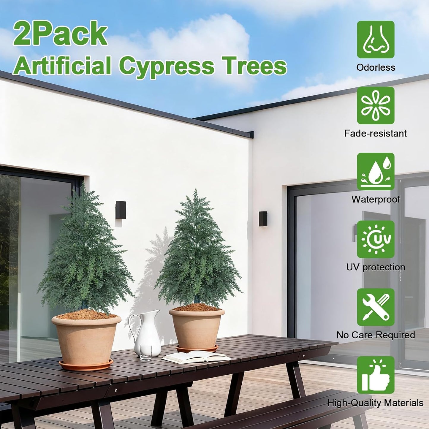 2Pack Artificial Topiary Trees, 2FT Faux Cypress, Faux Evergreen Pine Shrubs Plants with Pot, Potted Plants for Front Porch Indoor Outdoor Garden Christmas Decor