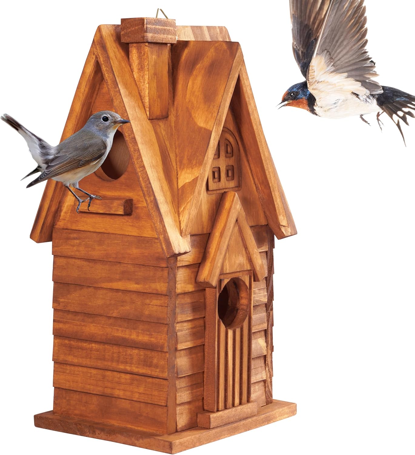 MIXUMON Bird Houses for Outside, Outdoor 2 Bird House Room for 2 Bird Families Bluebird Finch Cardinals Hanging Birdhouse for Garden (Style 11)
