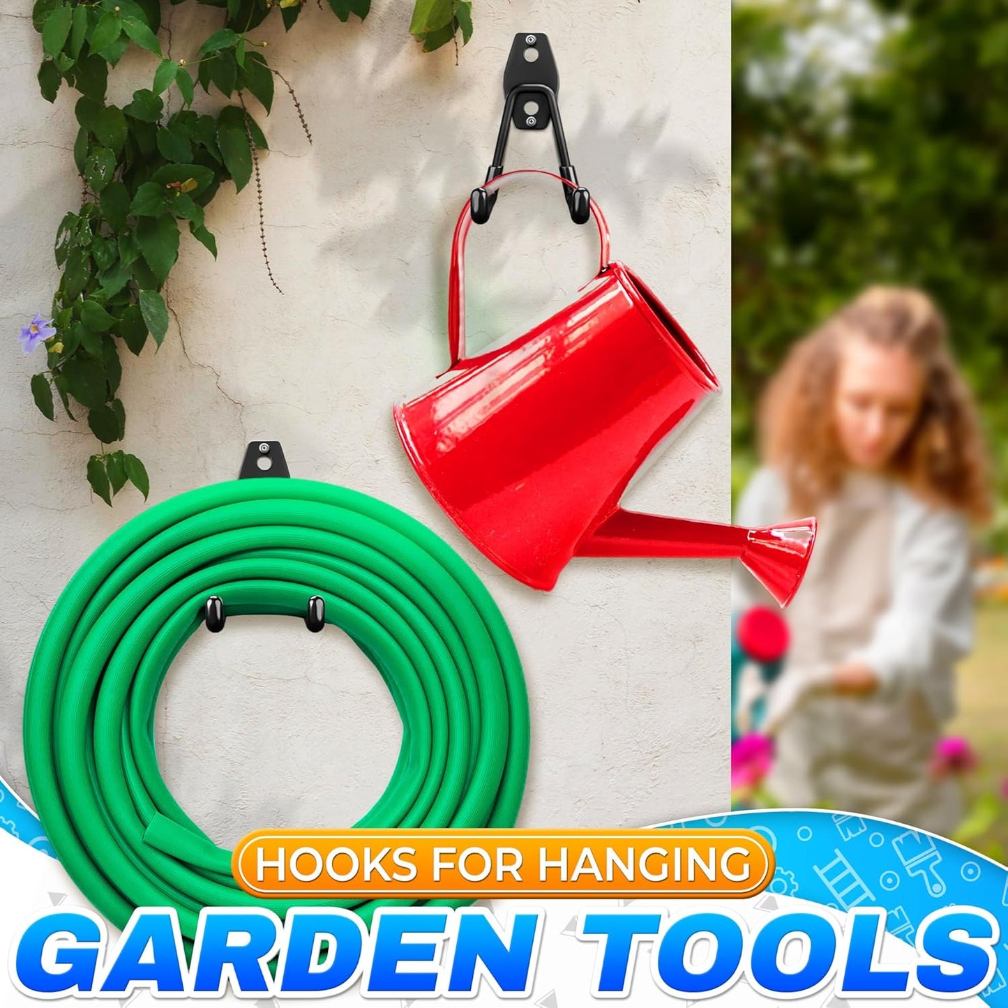 6Pcs Garage Hooks Heavy Duty - Wall Storage Organizer, Black Utility Hooks for Hanging Garden Tools, Hoses and Extension Cords, Steel Hooks, Easy to Install for Garage, Shed or Basement Organization