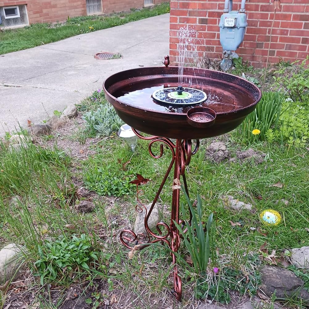 dreamysoul Large Bird Bath with Metal Pedestal, 18" Dia Antique Copper Outdoor Birdbath with Bird Feeder for Garden Outside Patio Yard Decor