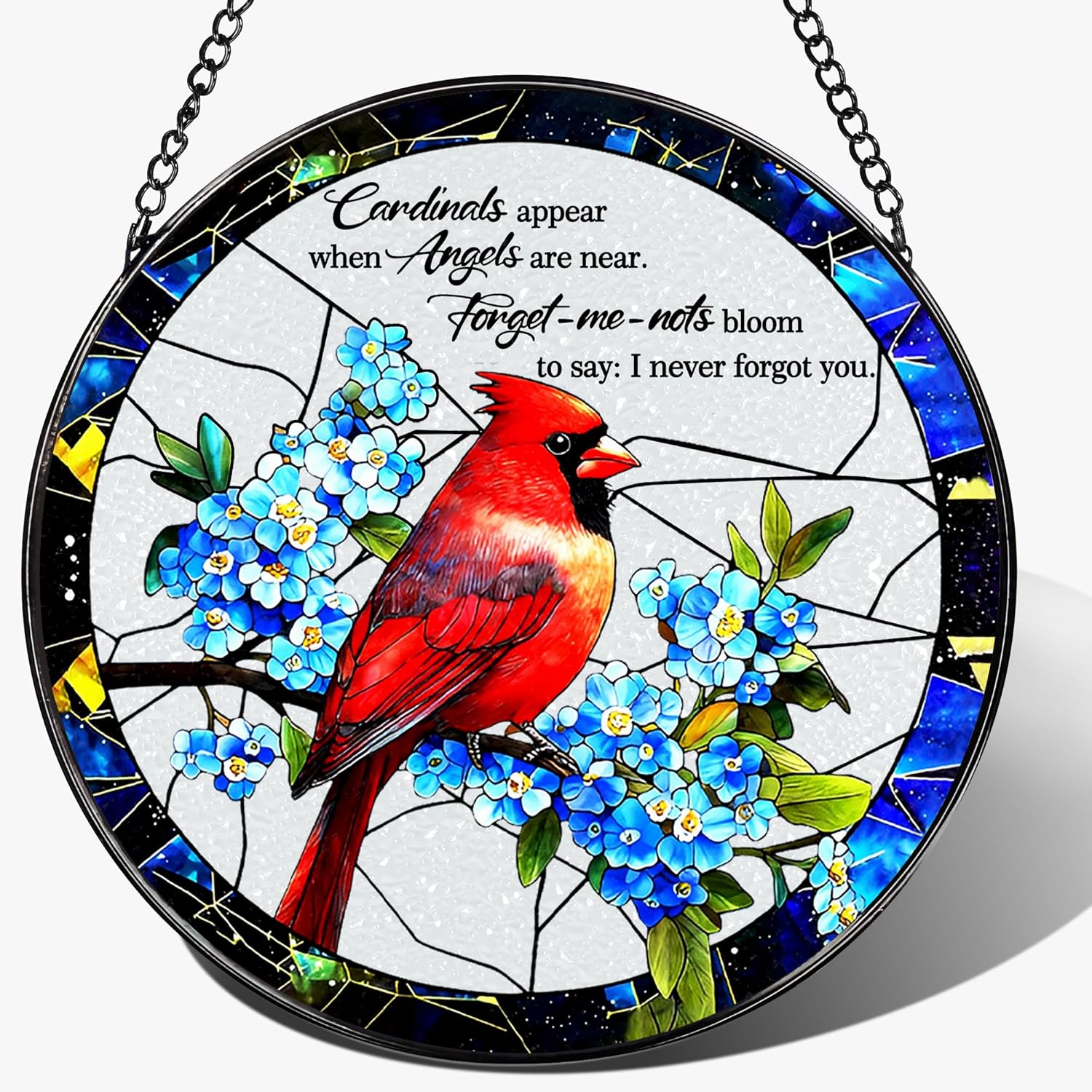 Cardinal Stained Glass Window Hanging, 8 Inch Sun Catchers Indoor Wind