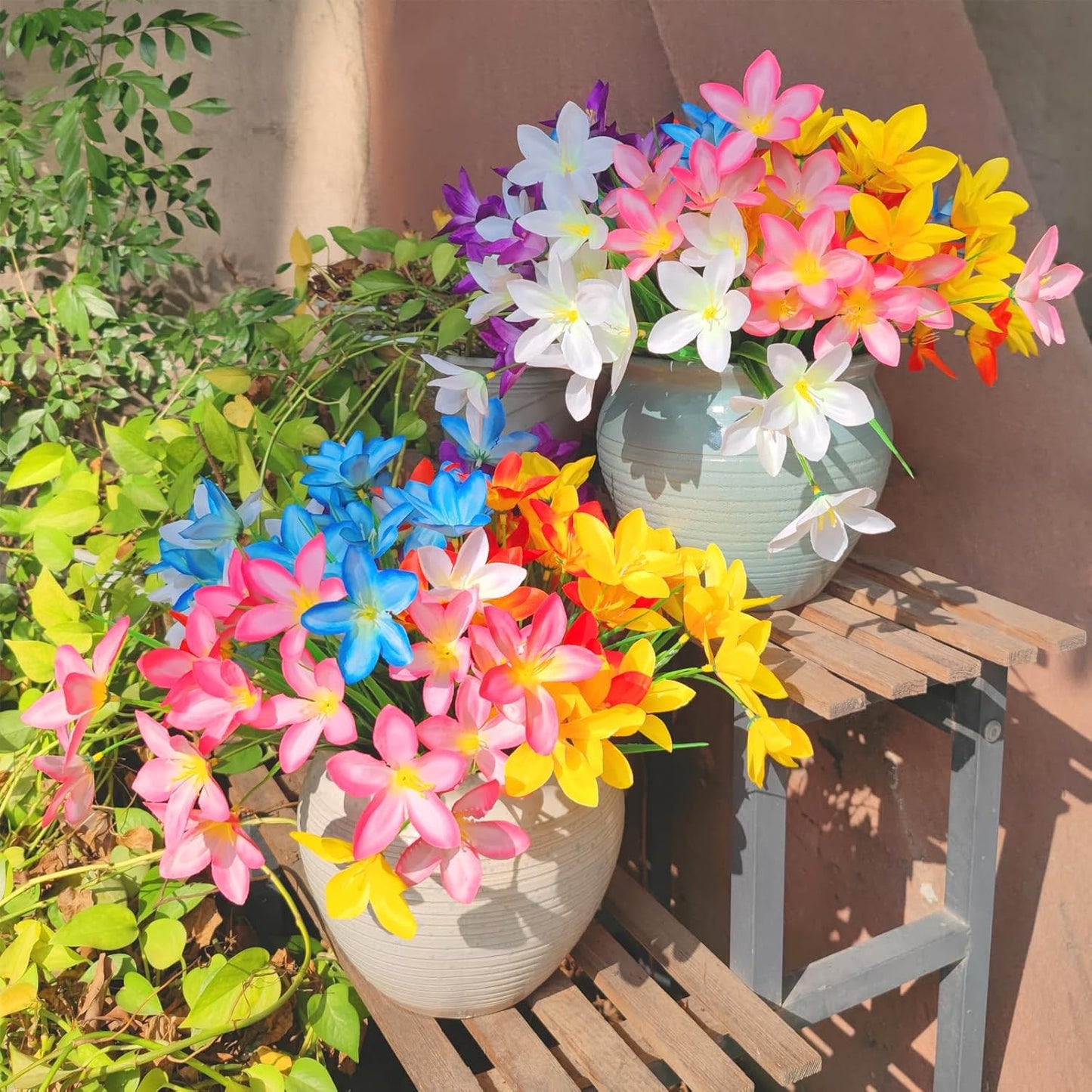 Artificial Fake Flowers for Outdoor Spring Decoration, 12 Bundles UV Resistant Faux Plastic Fabric Flowers Lily for Indoor Outdoor Garden Porch Entryway Window Box Pot Vase Planter Decor