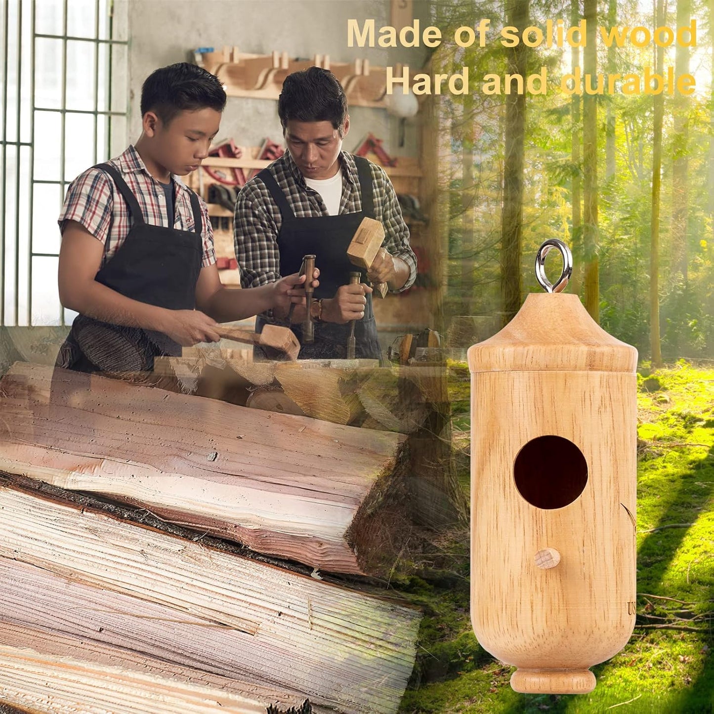 Hummingbird House 2-Pack for Outdoor Garden, Wooden Hummingbird Houses for Outside for Nesting, Birdhouses for Outside, Home Garden Decoration, Gardening Gifts (Attract Hummingbirds to Yard/Patio)
