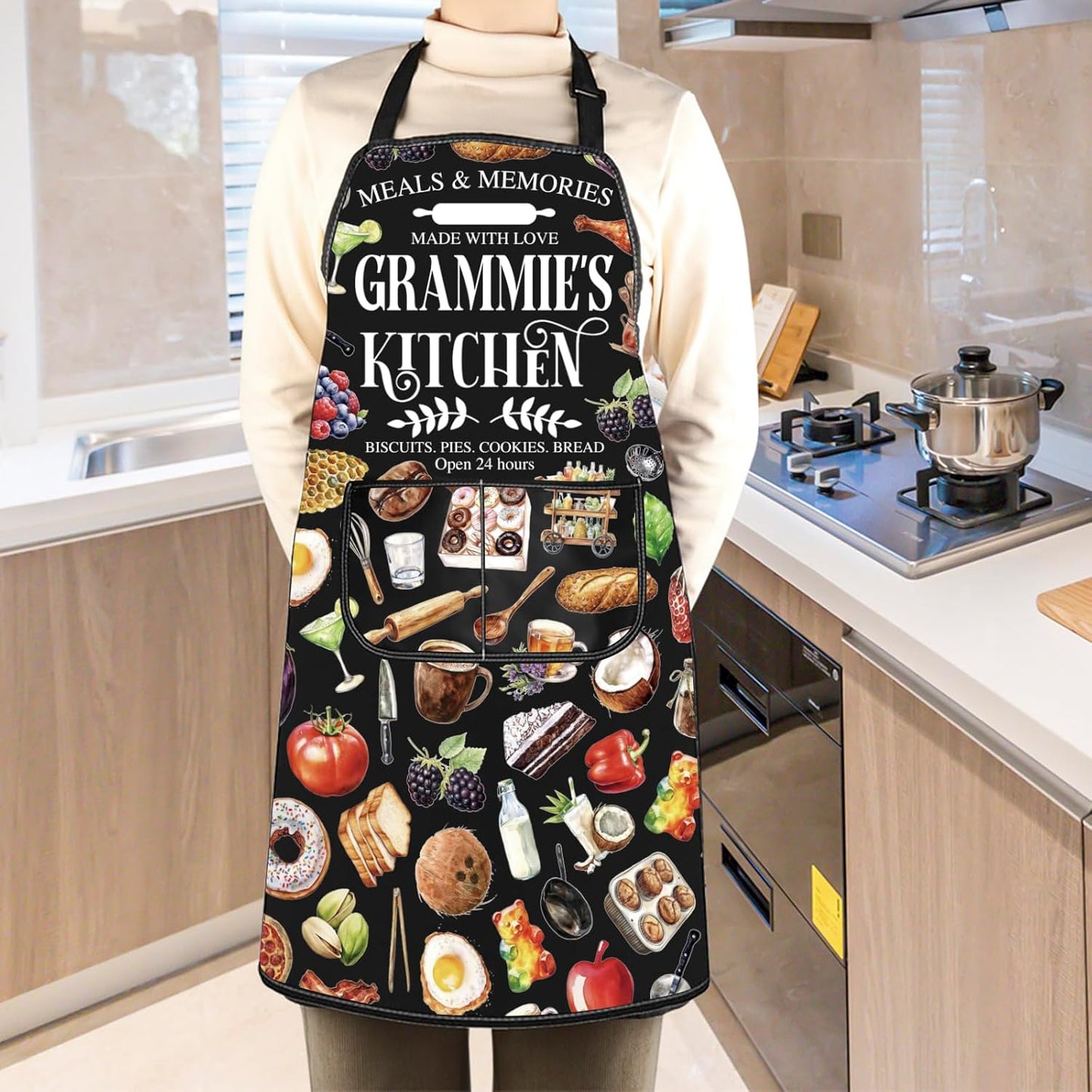WCGXKO Grammie’s Kitchen Apron Grandmother Birthday Gift Best Grammie Ever Merch Mother’s Day Gift for Grandma