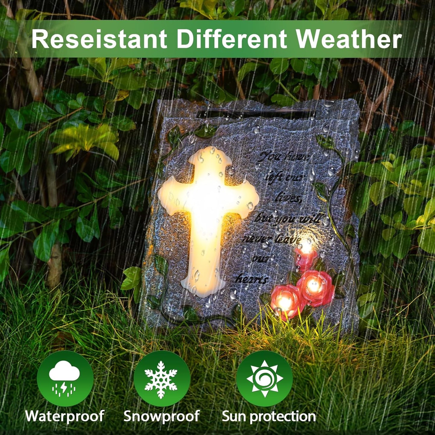MXwcy Cross Solar Lights Outdoor Garden Memorial Stepping Stone, IP65 Waterproof is Used for Walls or Lawns, A Touching Memorial Gift & Condolence Gifts Grave Decorations for Cemetery