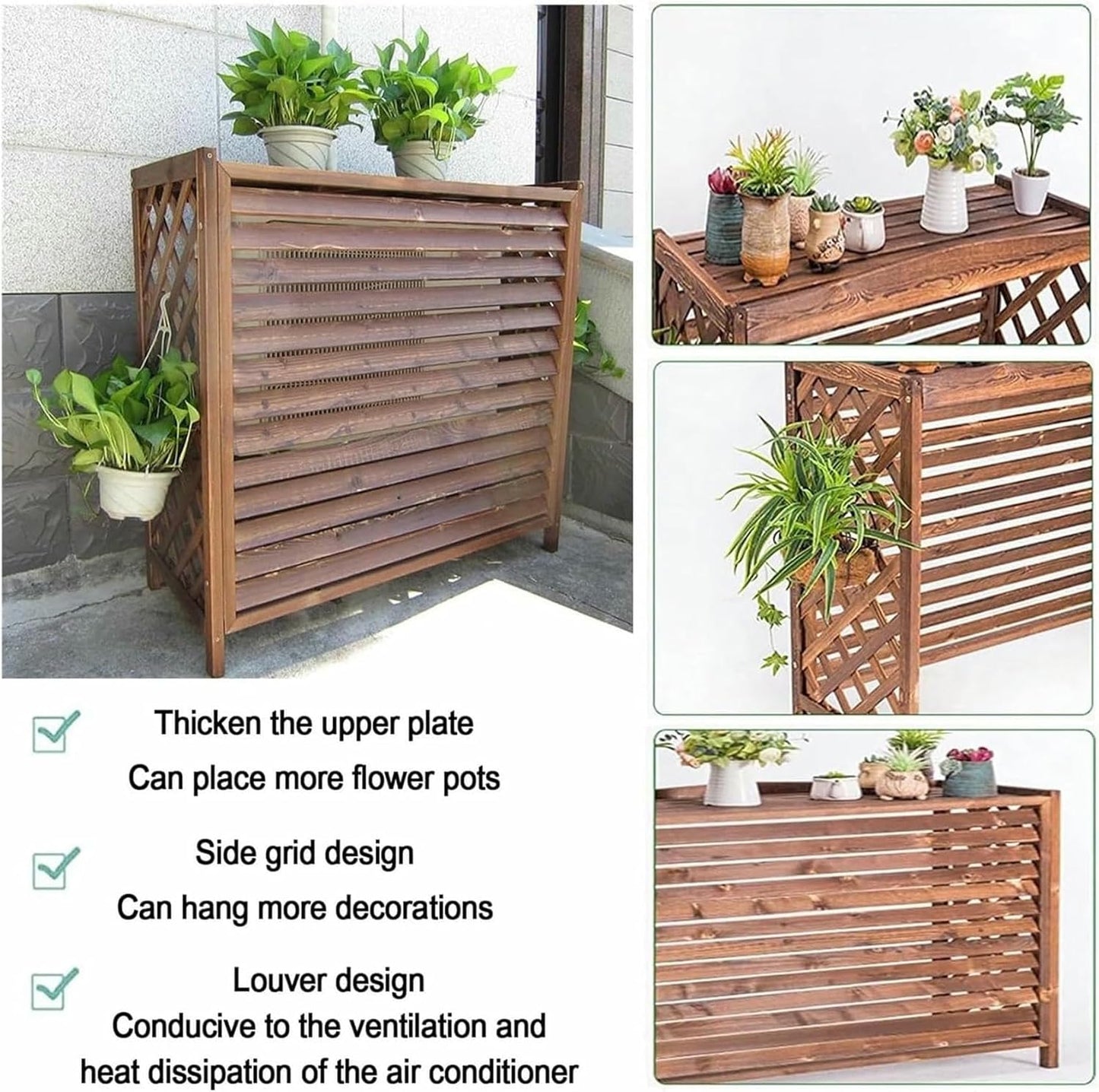 Solid Wood Air Conditioner Cover Privacy Screen Fence,Louvered Air Conditioner Outdoor Unit Waterproof Plant Stand,Hidden Trash Can Shell (Size : 103x44x93cm)