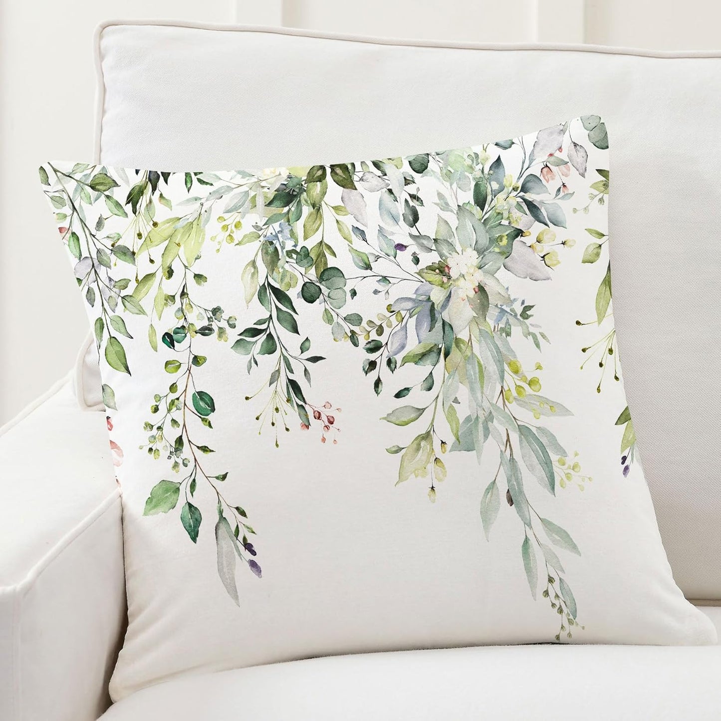Velvet Floral Spring Pillow Covers 18 x 18 Inch Set of 2 Vintage Wild Flowers Decor Sage Green Throw Pillows leaves Outdoor Farmhouse Wildflower Plant Decorative Cushion for Couch Bed Sofa
