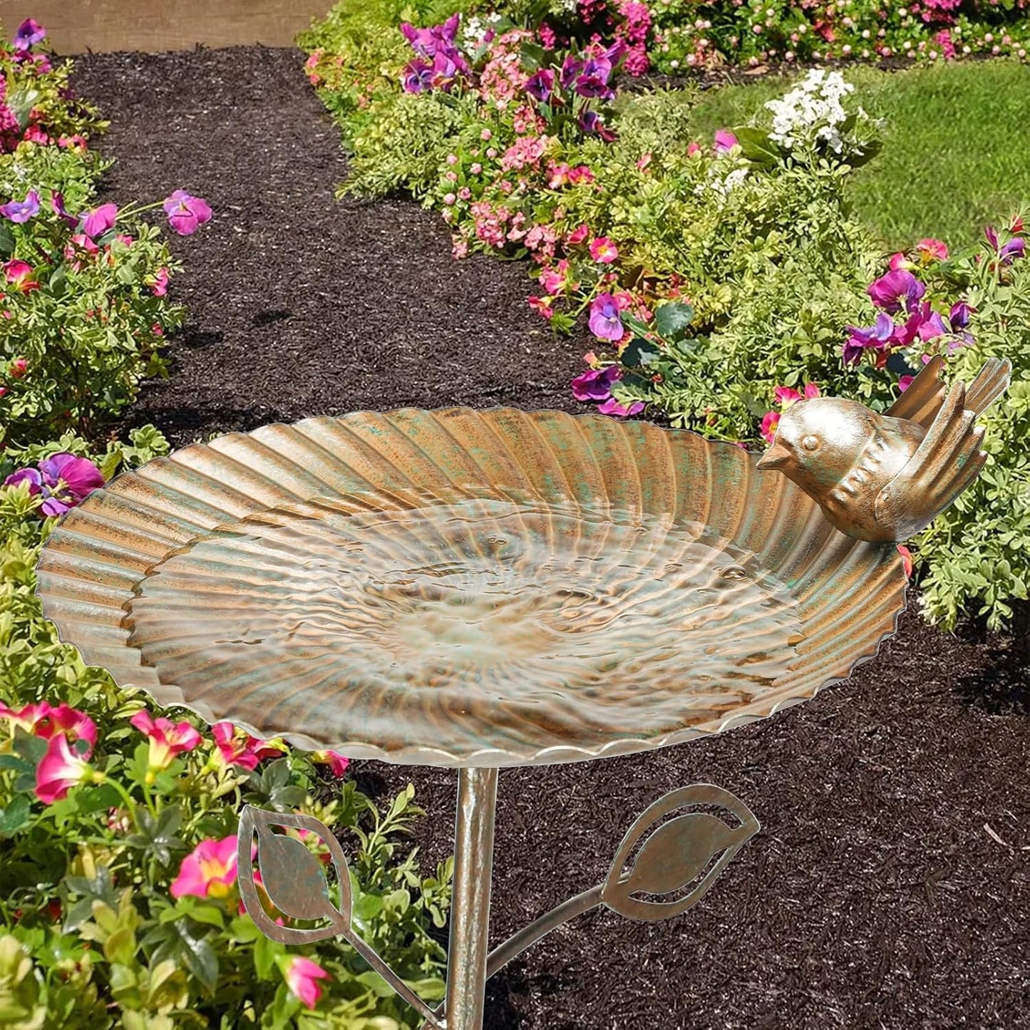 MUMTOP Bird Baths for Outdoors-Metal Bird Bath Bowl - Golden Birdbaths Stand with Leaf and Bird Decor, Bird Feeders for Outside, Garden, Patio, Lawn, Outdoor Decor