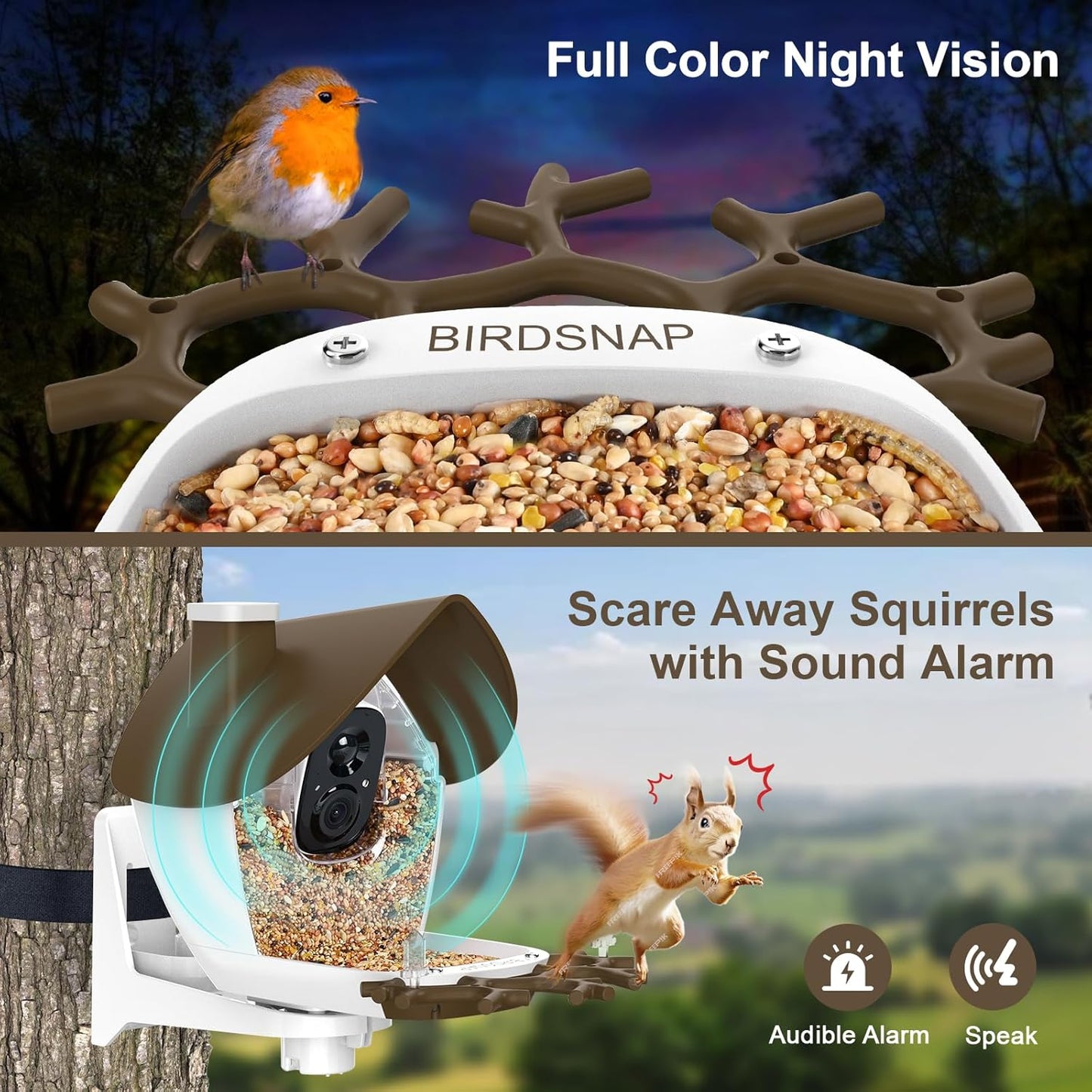 birdsnap® P33 - Smart Bird Feeder with Camera Solar Powered, 2K Video Bird Camera Feeder Live with 32GB Card, AI Identify Feather Species, Auto Record in Backyard, Ideal Gift for Birds Lover