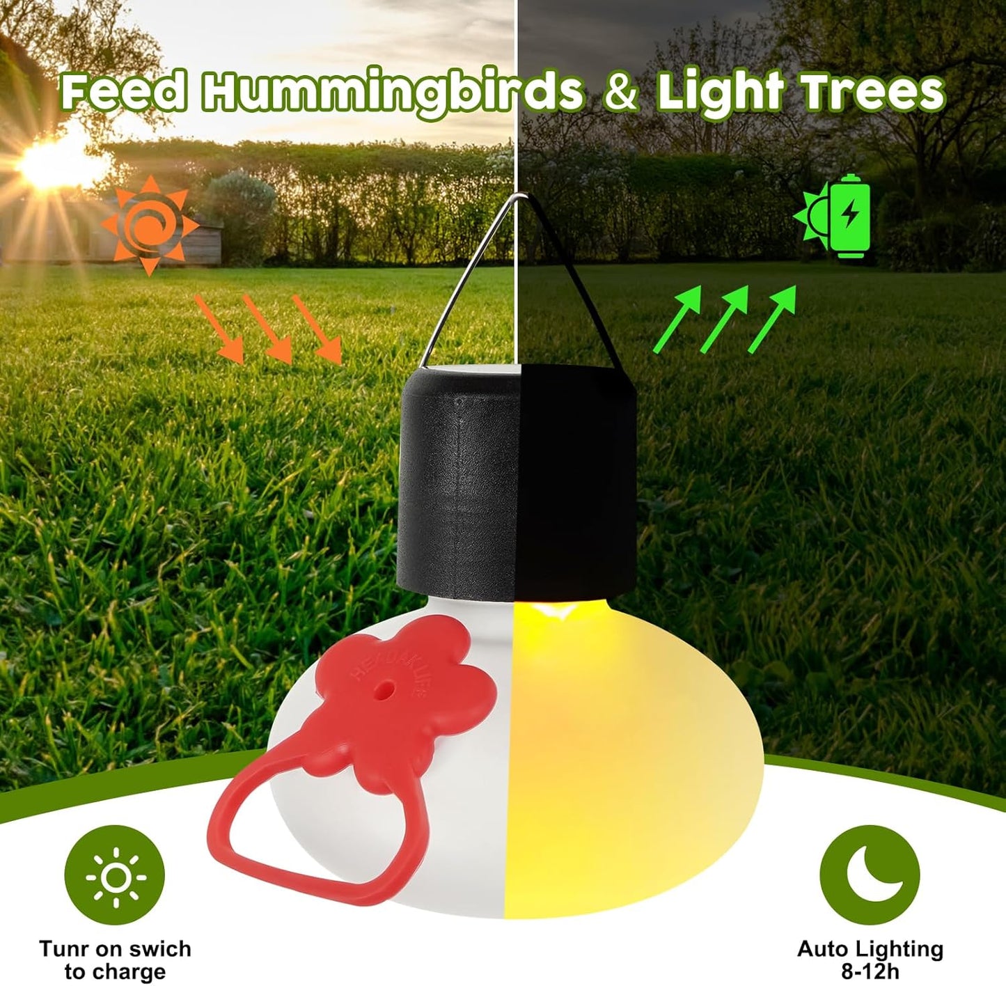 6 Pack Solar Hummingbird Feeders for Outdoors,Solar Hanging Lights Waterproof,Glass Hummingbird Feeder Individual or Chain Hanging,Garden Decor for Outside(Frosted Clear)