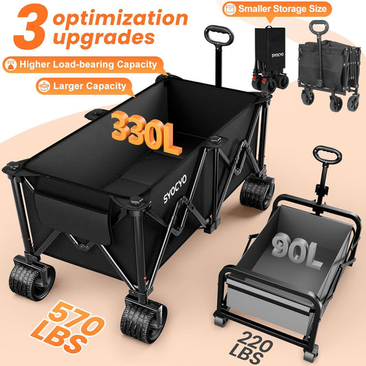 Collapsible Wagon Carts Foldable 570LBS Beach Wagon with Big All-Terra