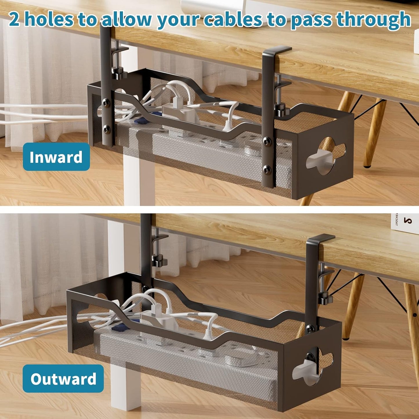 Under Desk Cable Management Tray No Drill, Metal Mesh Cable Management